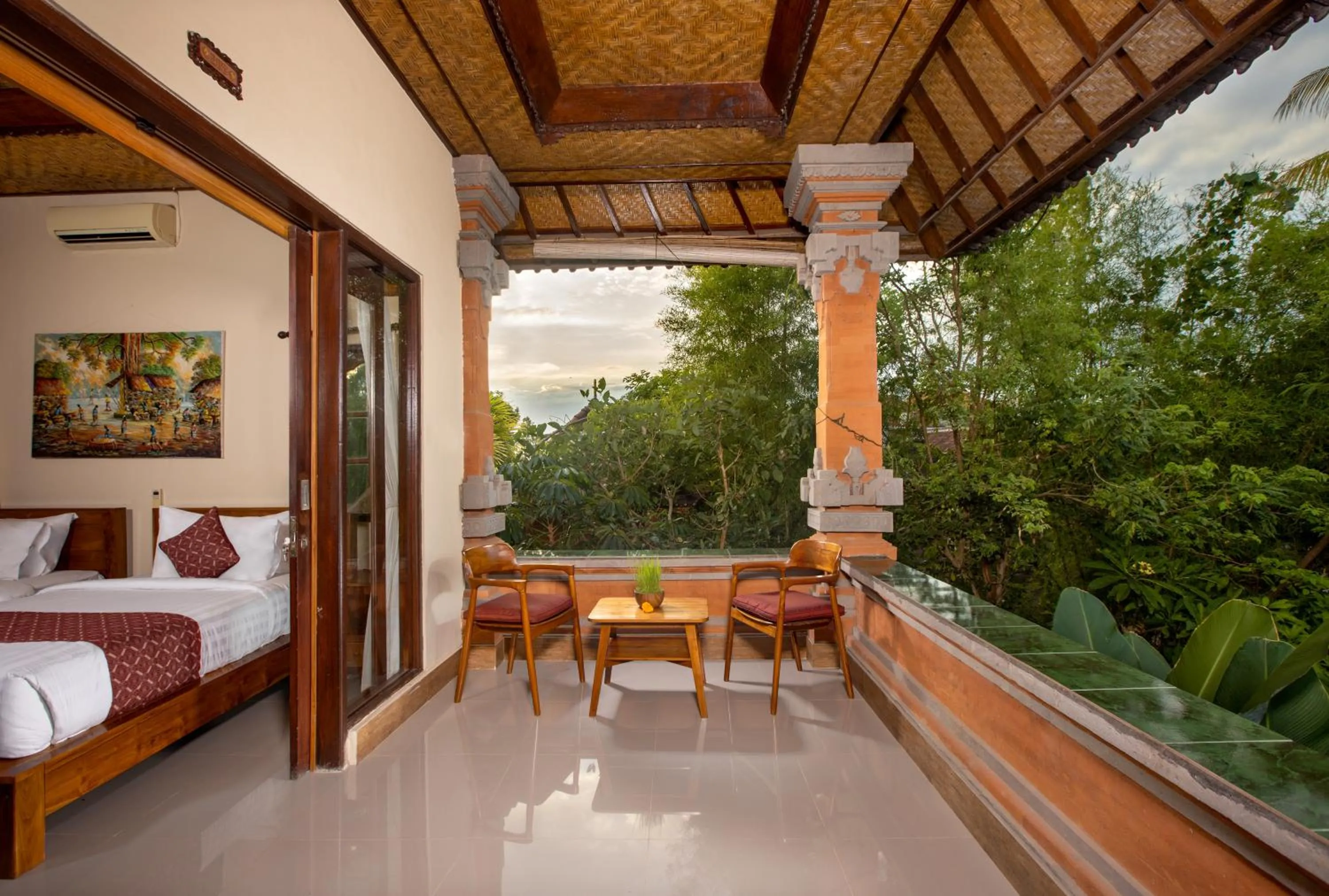 Balcony/Terrace, Bed in Uma Sari Cottage by Mahaputra-CHSE Certified
