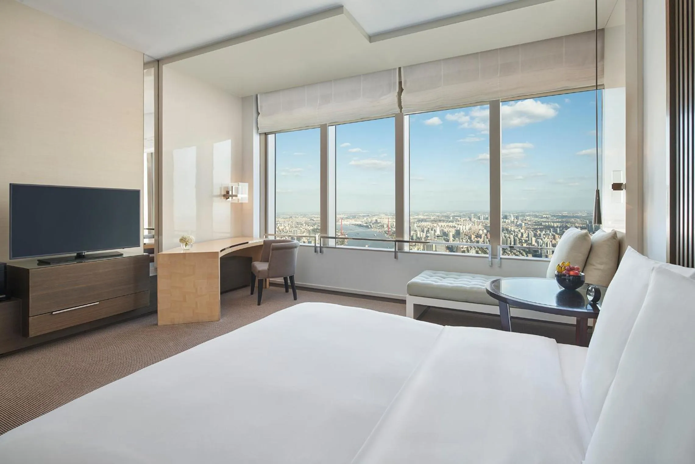 View (from property/room), Bed in Park Hyatt Shanghai