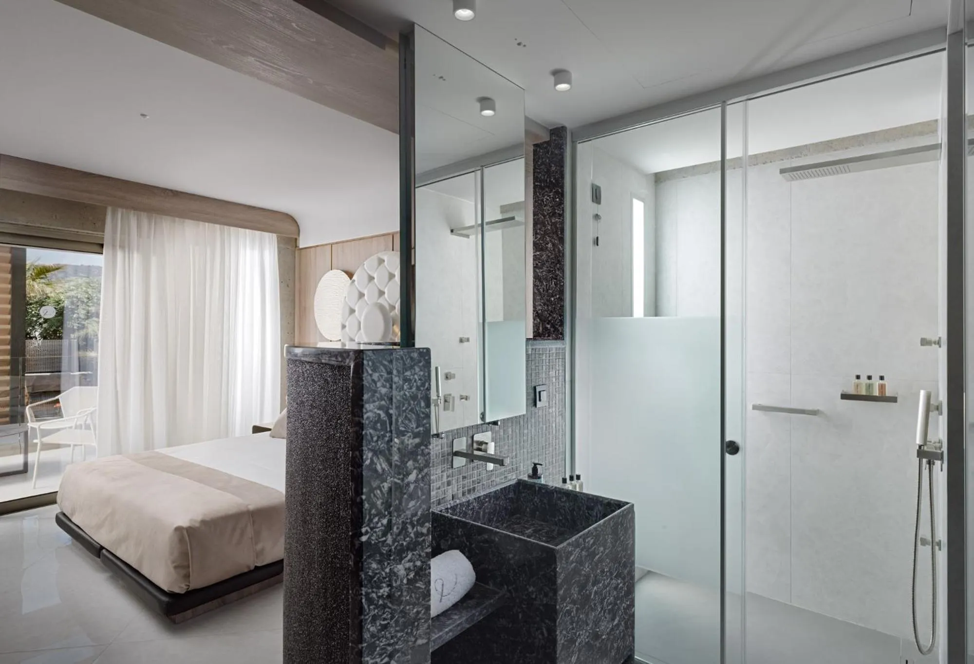 Bathroom, Bed in Nautilux Rethymno by Mage Hotels