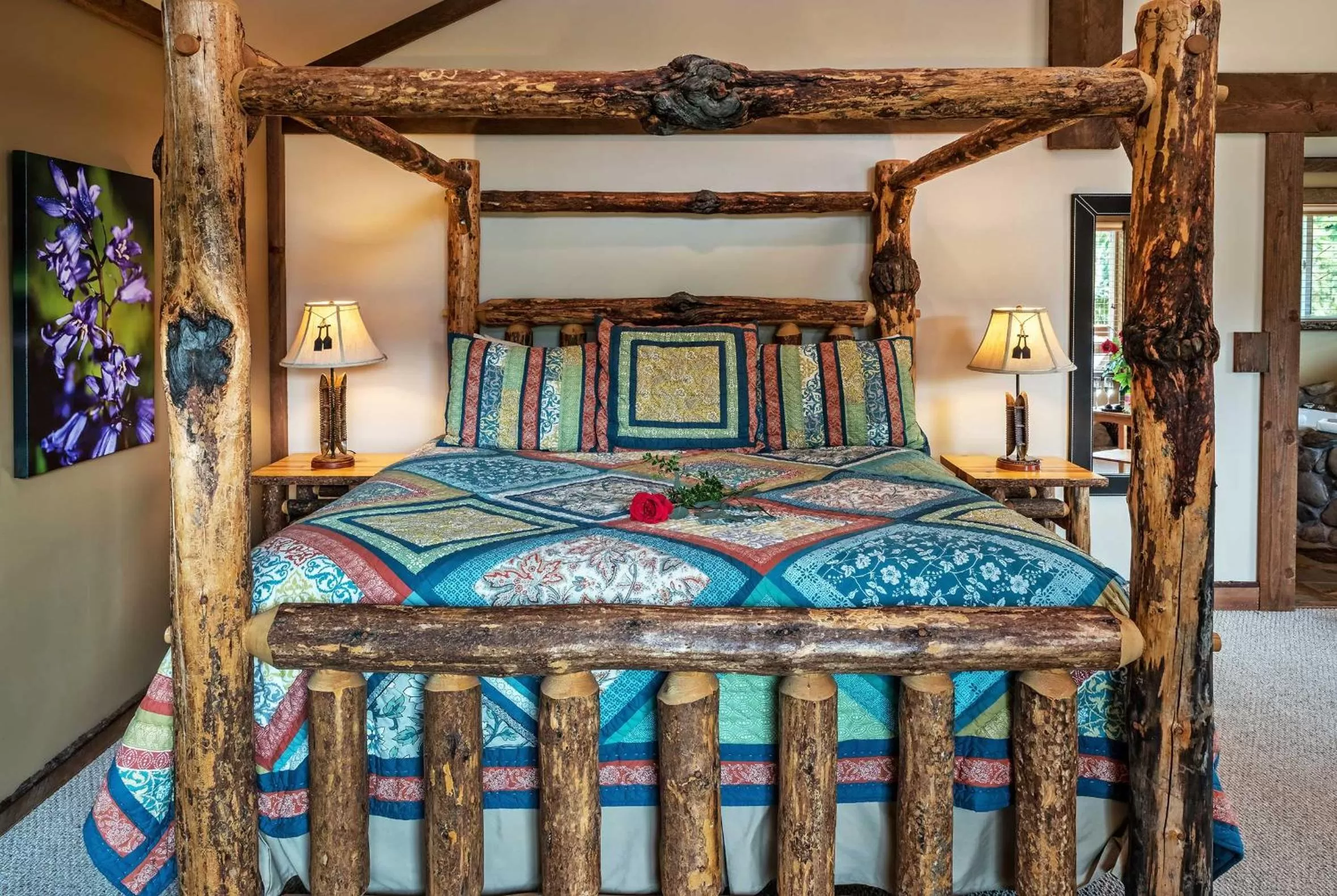 Bed in Carson Ridge Luxury Cabins