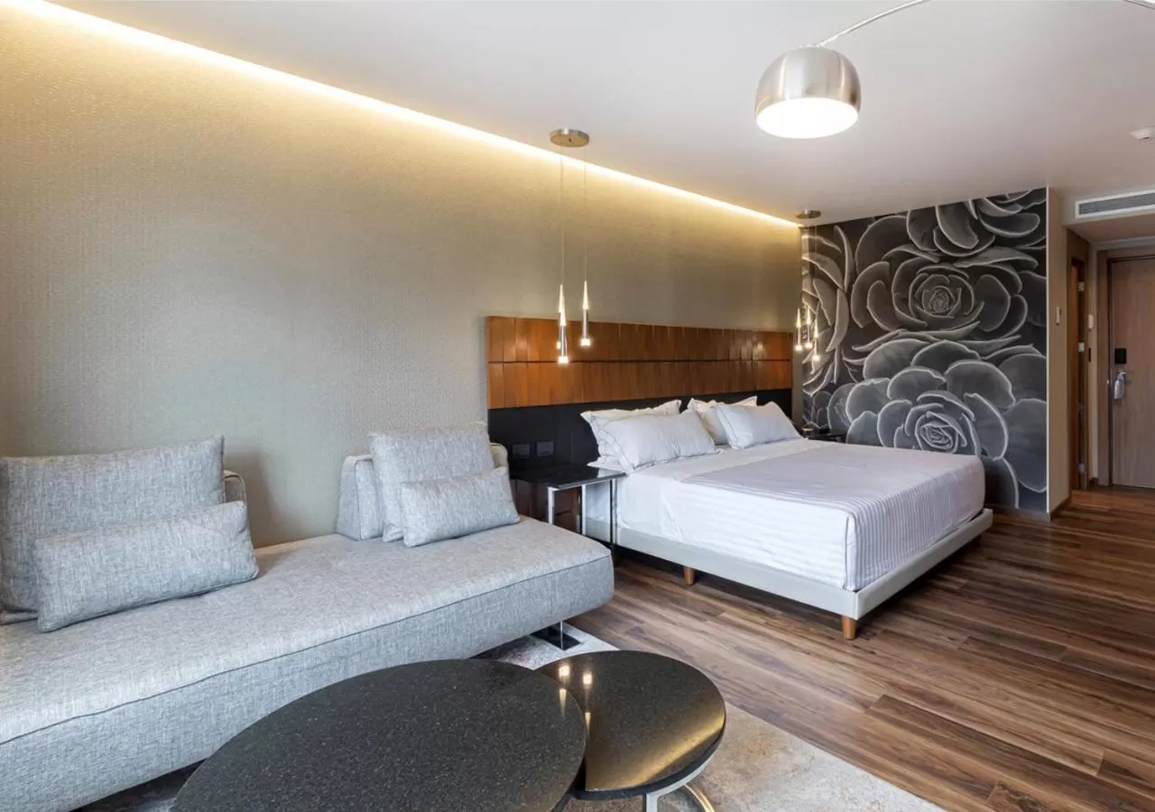 Communal lounge/ TV room, Bed in Hotel Real del Rio