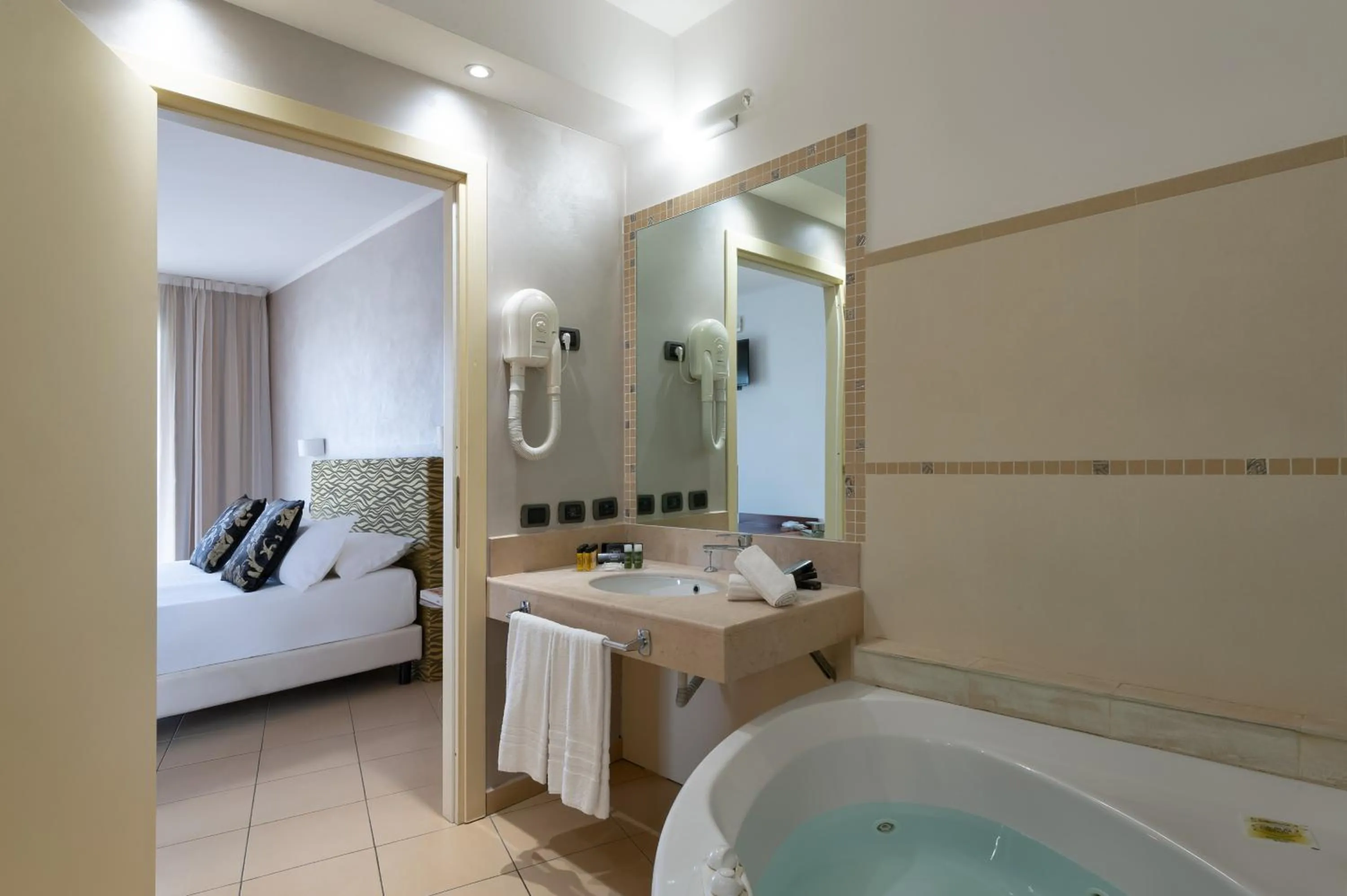 Bathroom, Bed in Grand Hotel Sofia