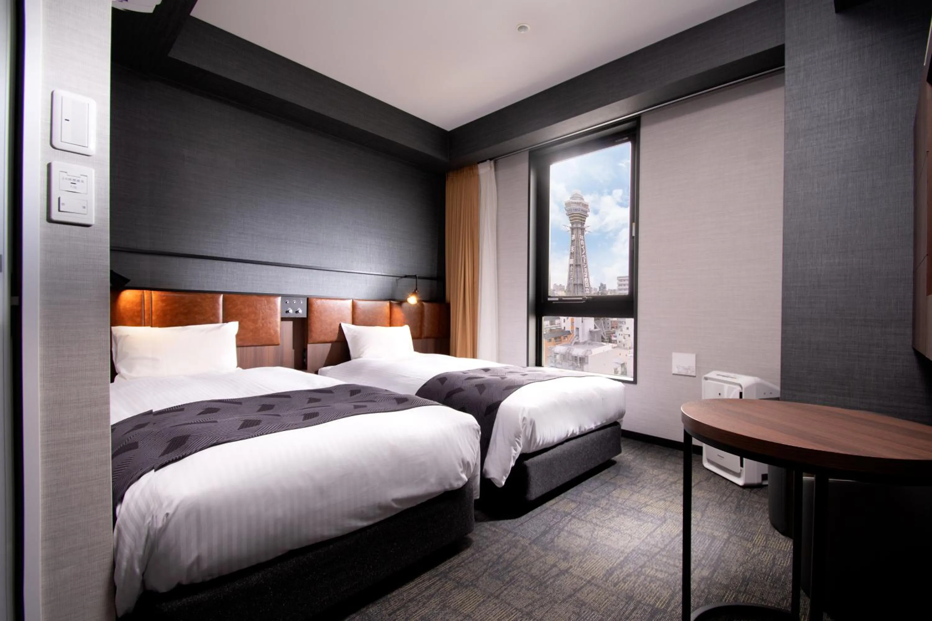 Landmark view, Bed in Joytel Hotel Osaka Shinsekai