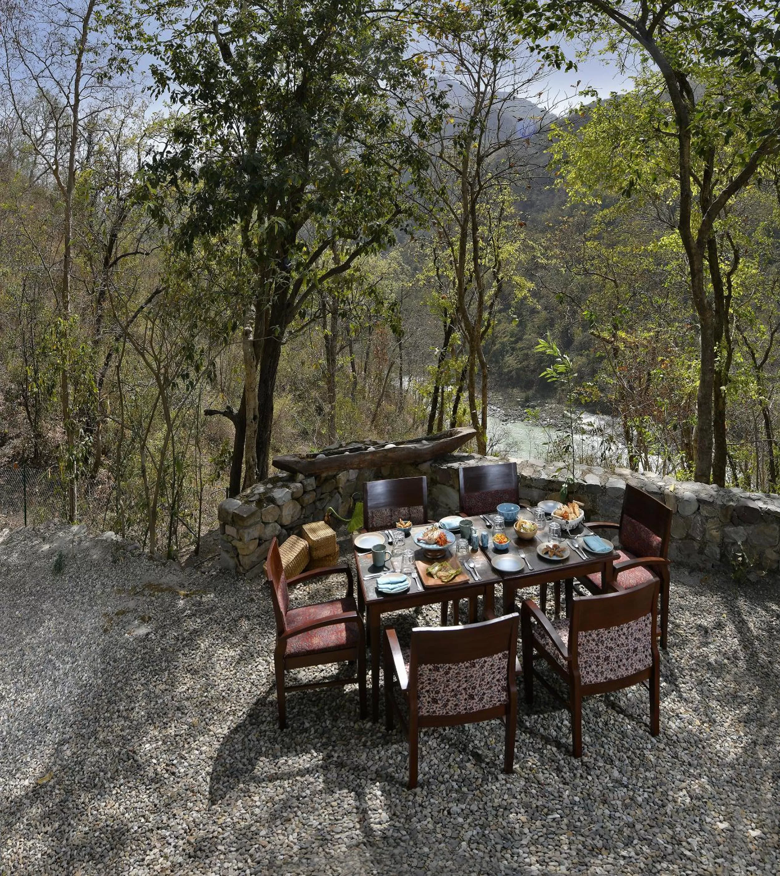 Seating area in Neemrana's Glasshouse on the Ganges