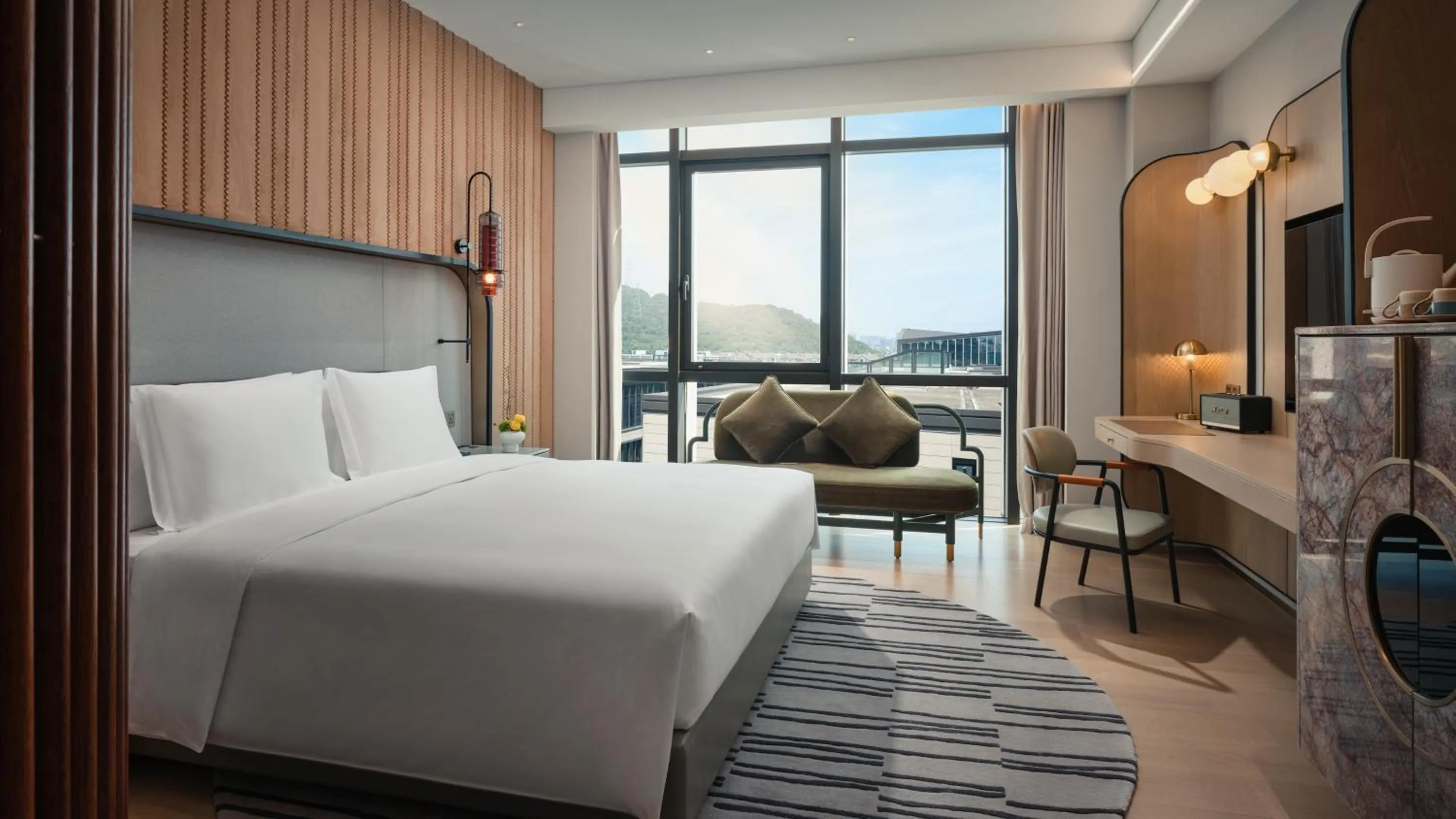 Bedroom, Bed in Hotel Indigo Hangzhou Uptown,Close to Westlake , boutique design hotel with freeflow minibar