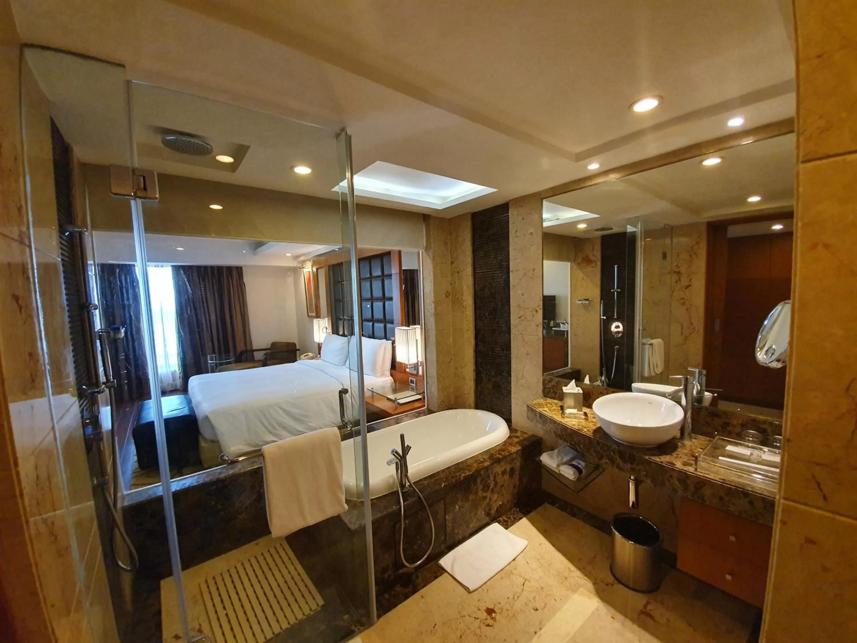 Bathroom, Bed in Radisson Blu Plaza Delhi Airport
