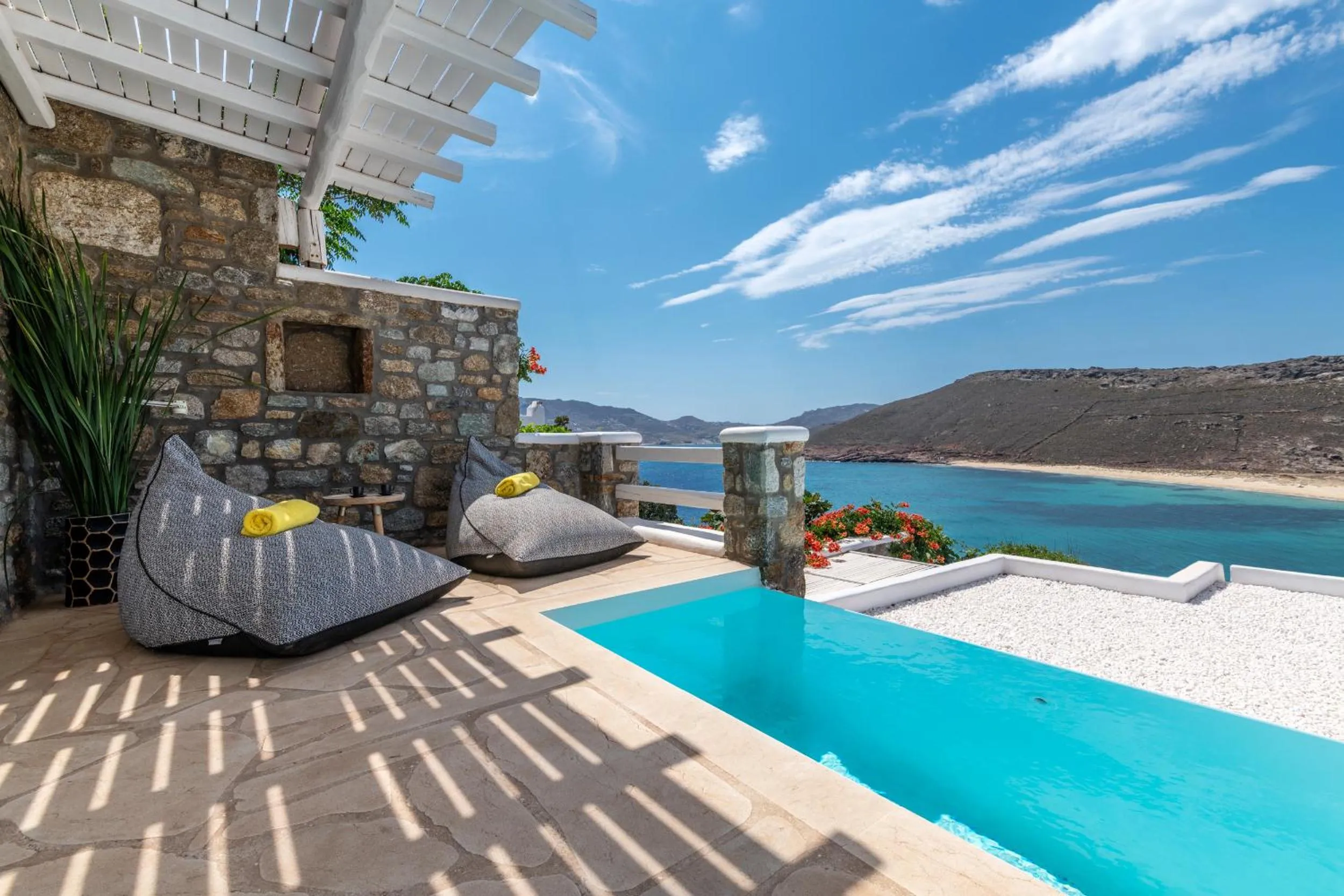 Superior Room with Private Heated Pool and Sea View in Panormos Village Hotel