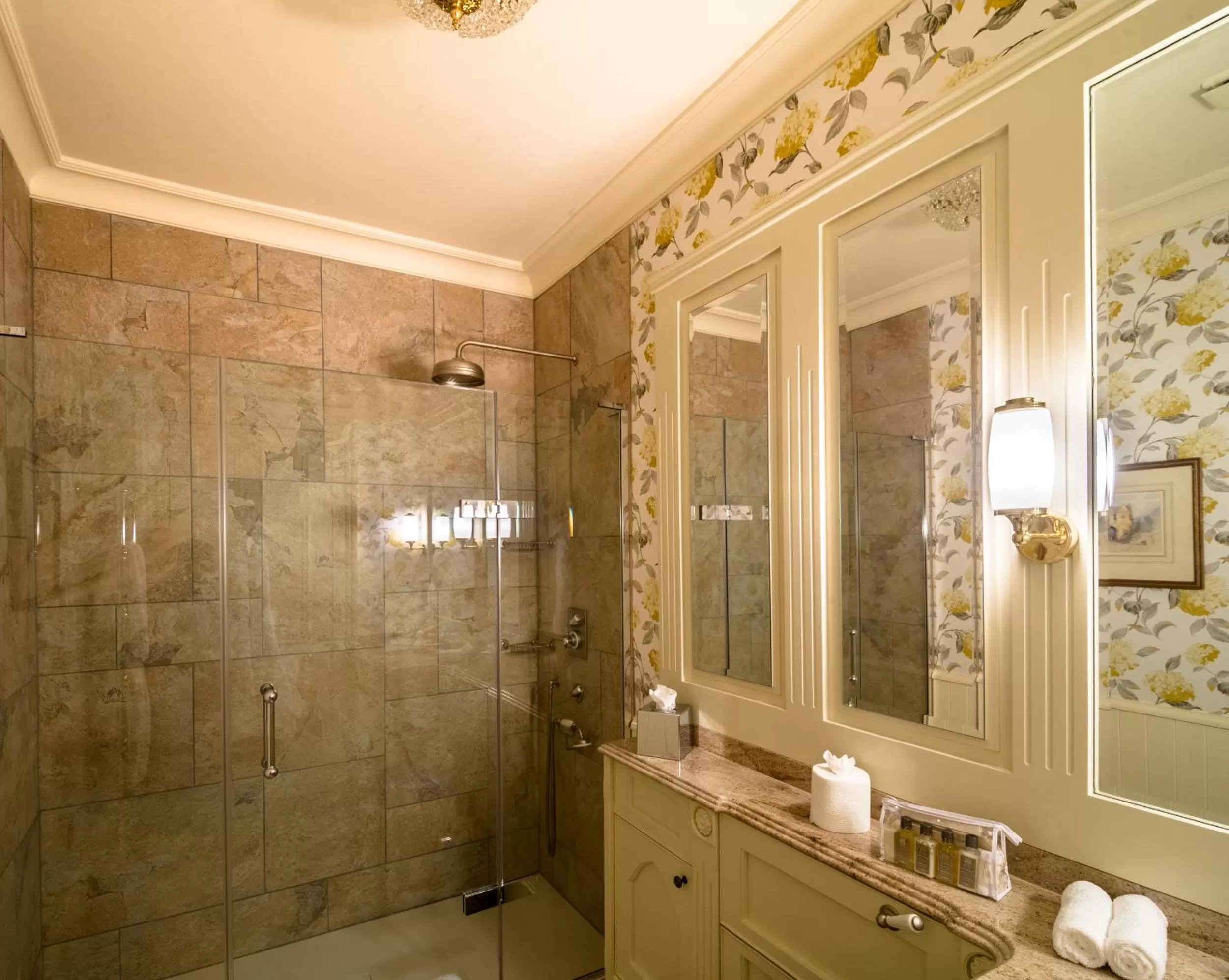 Shower in Crossbasket Castle, Hotel & Restaurant