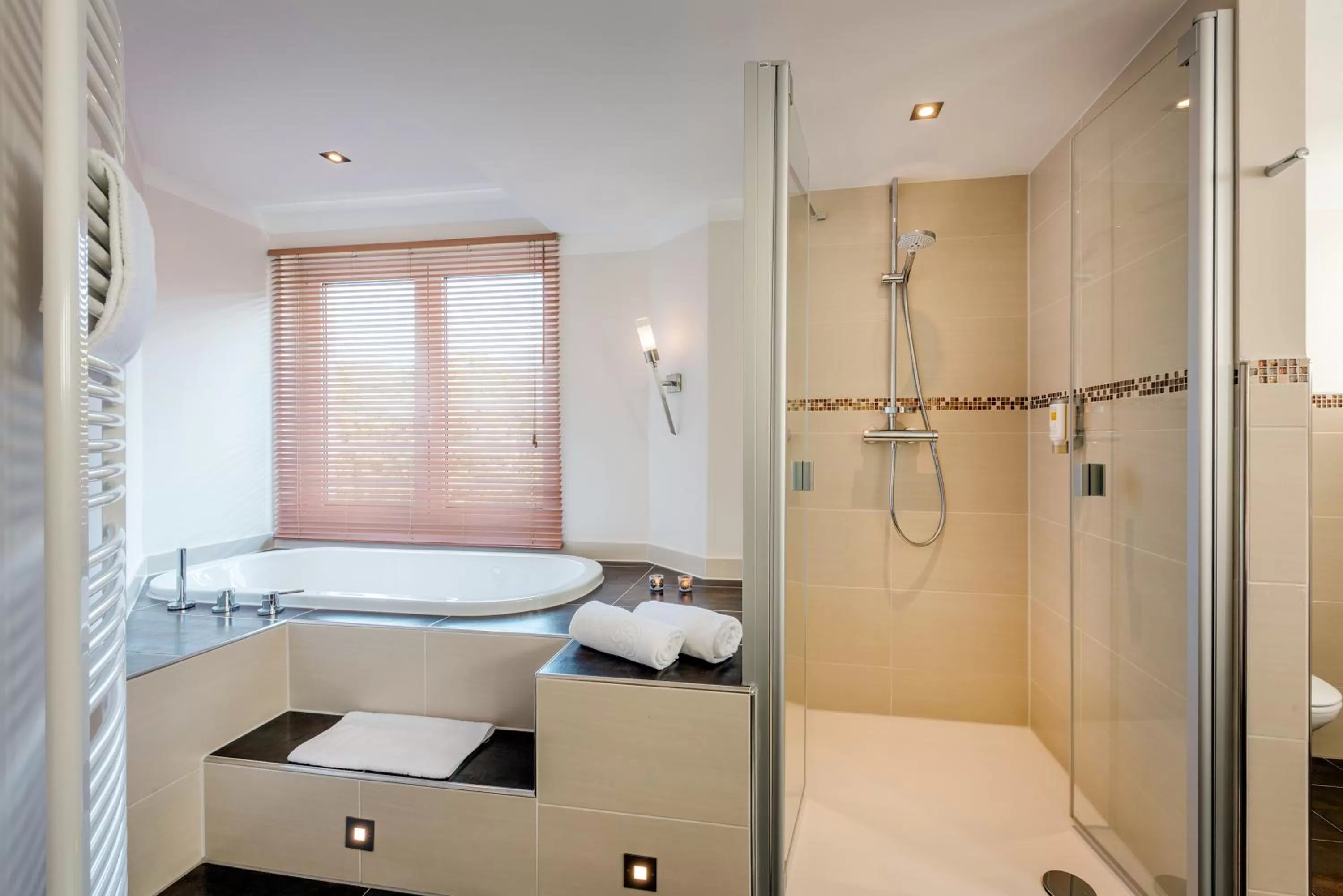 Bathroom, Bed in AVALON Hotel Bad Reichenhall