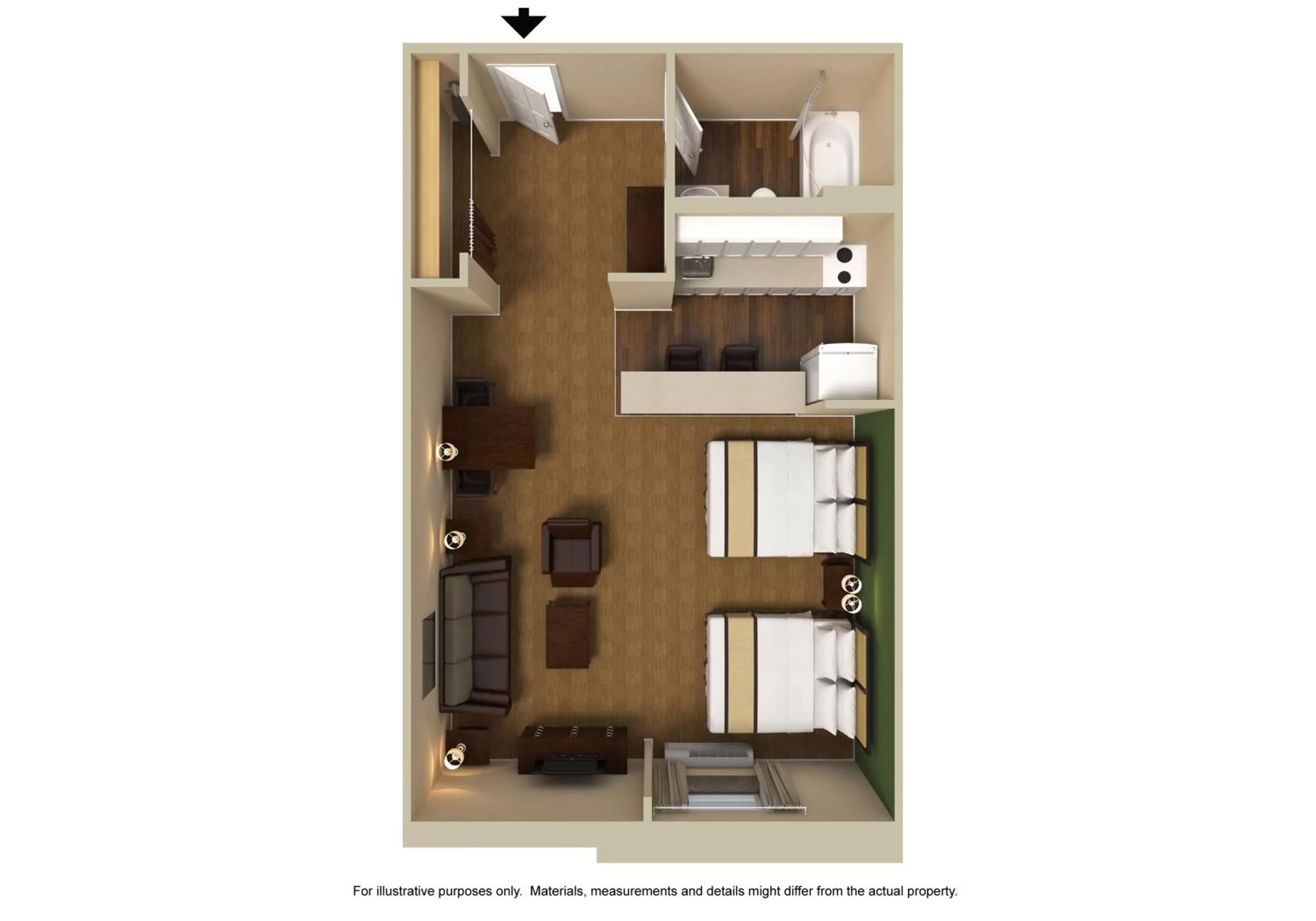 Floor plan, Bed in Suburban Studios Macon North