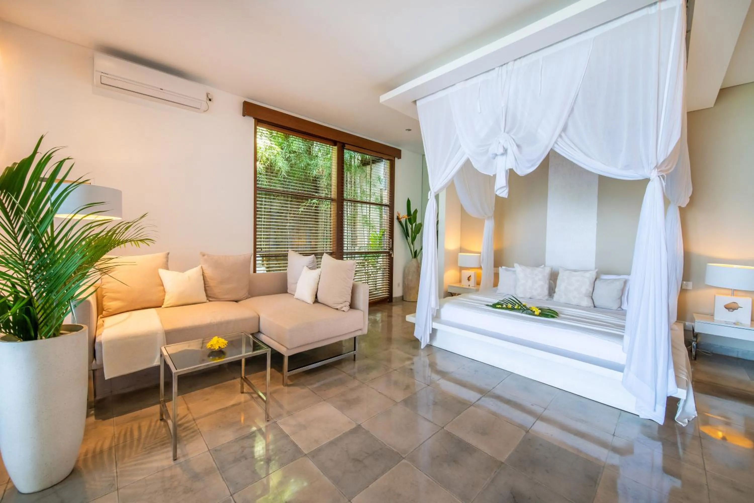 Living room, Bed in Shunyata Villas Bali