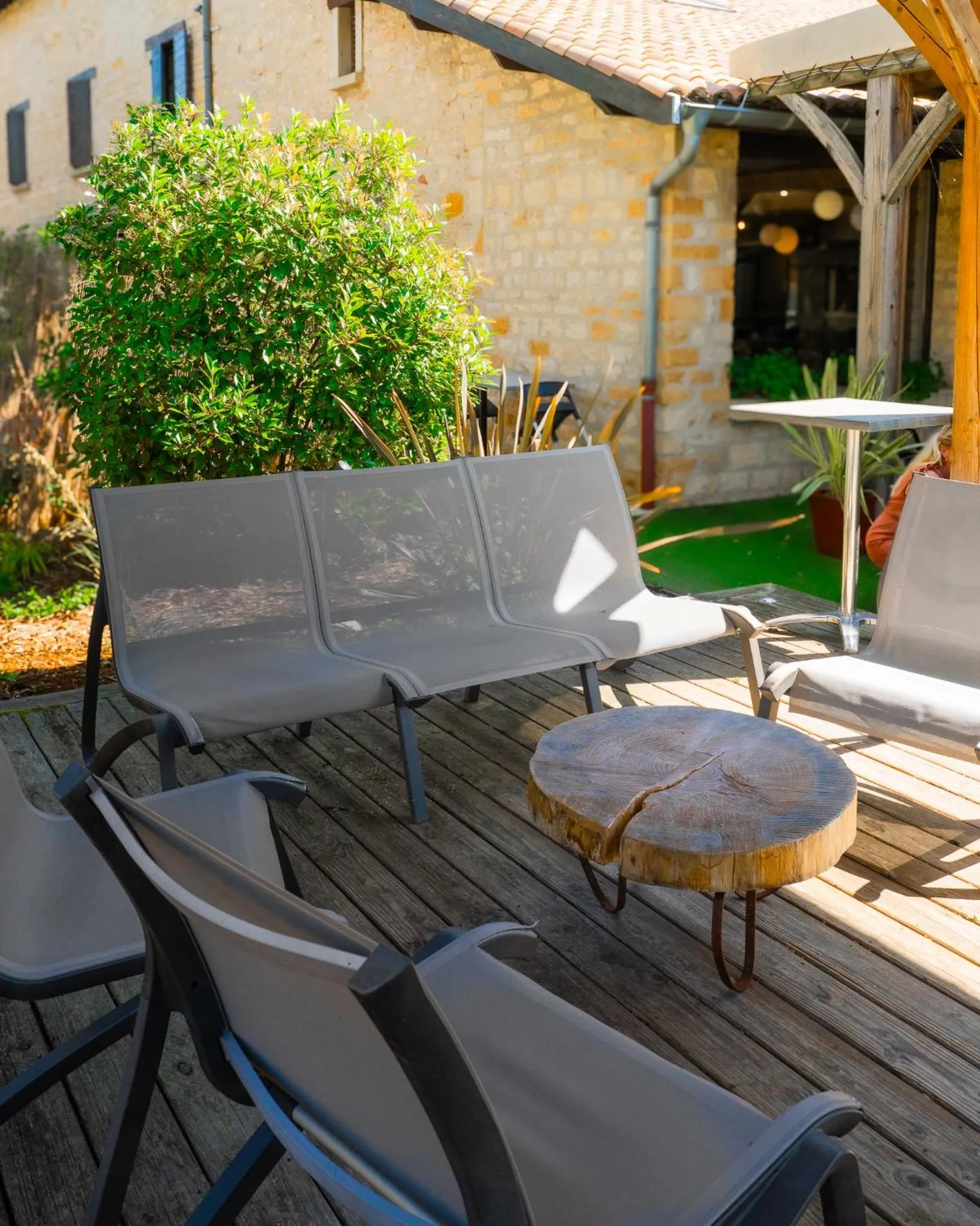 Patio in Logis Hotel-Restaurant Saint Romain