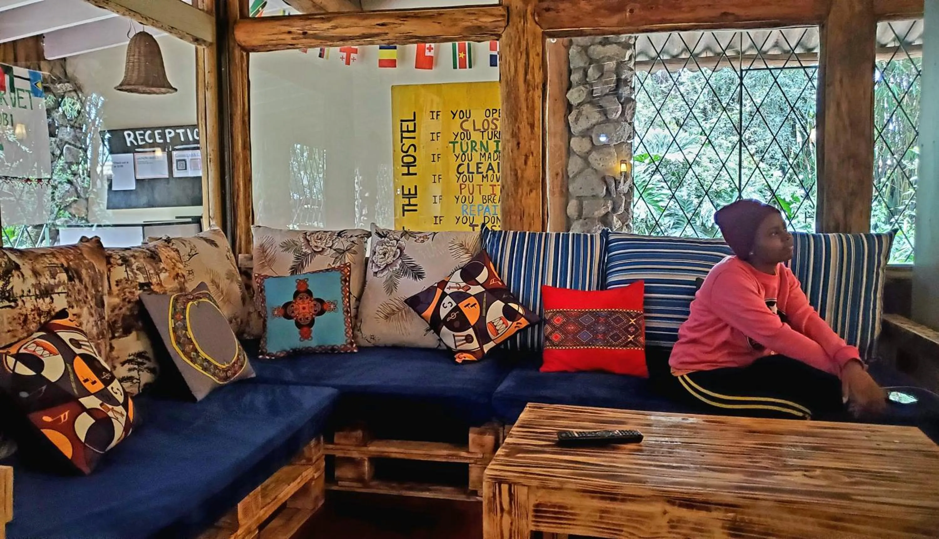 Living room in Mad Vervet Nairobi Backpackers Hostel