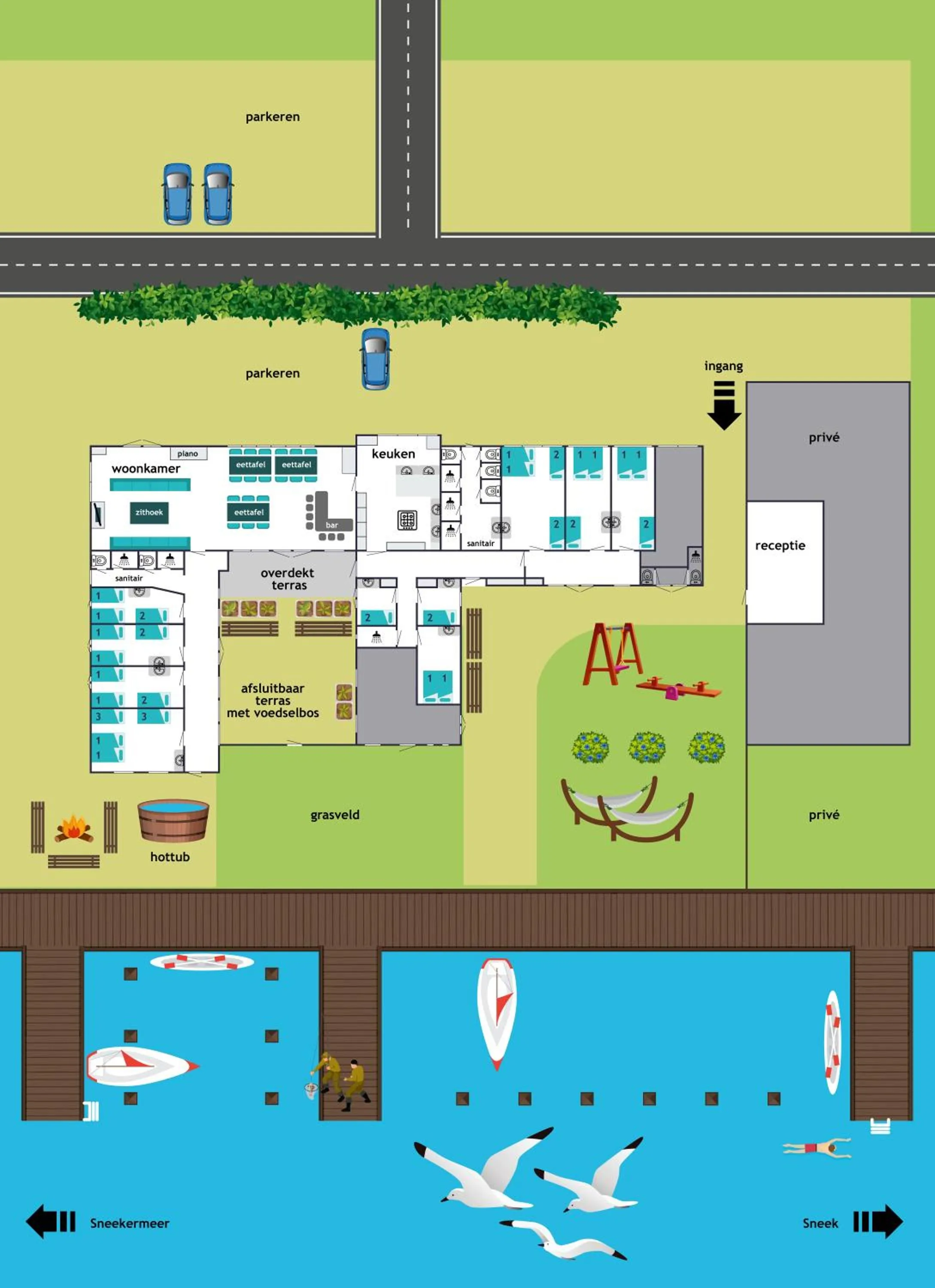 Floor plan in Het Toppunt groot vakantiehuis aan het water