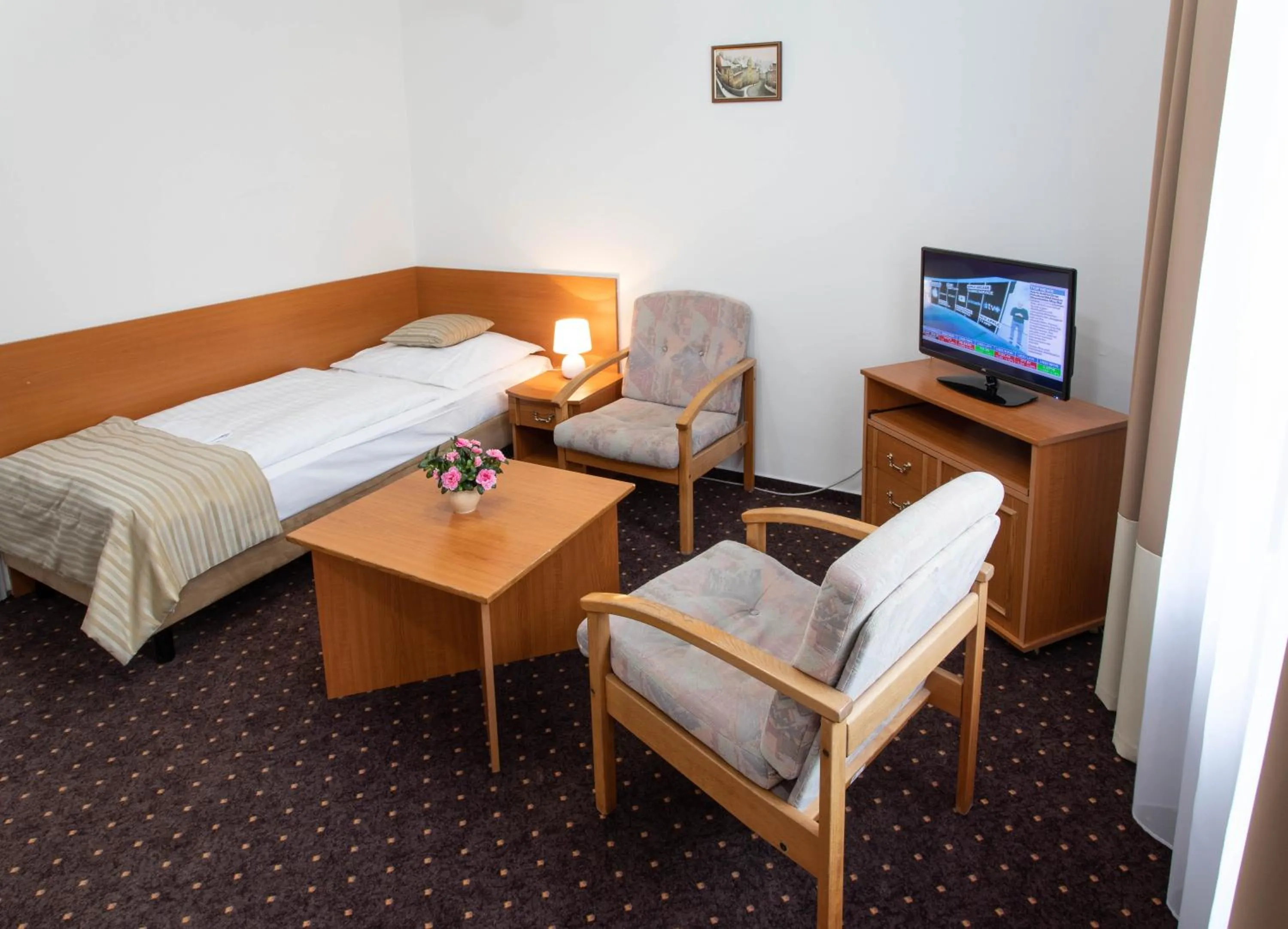 Communal lounge/ TV room, Bed in Novoměstský hotel