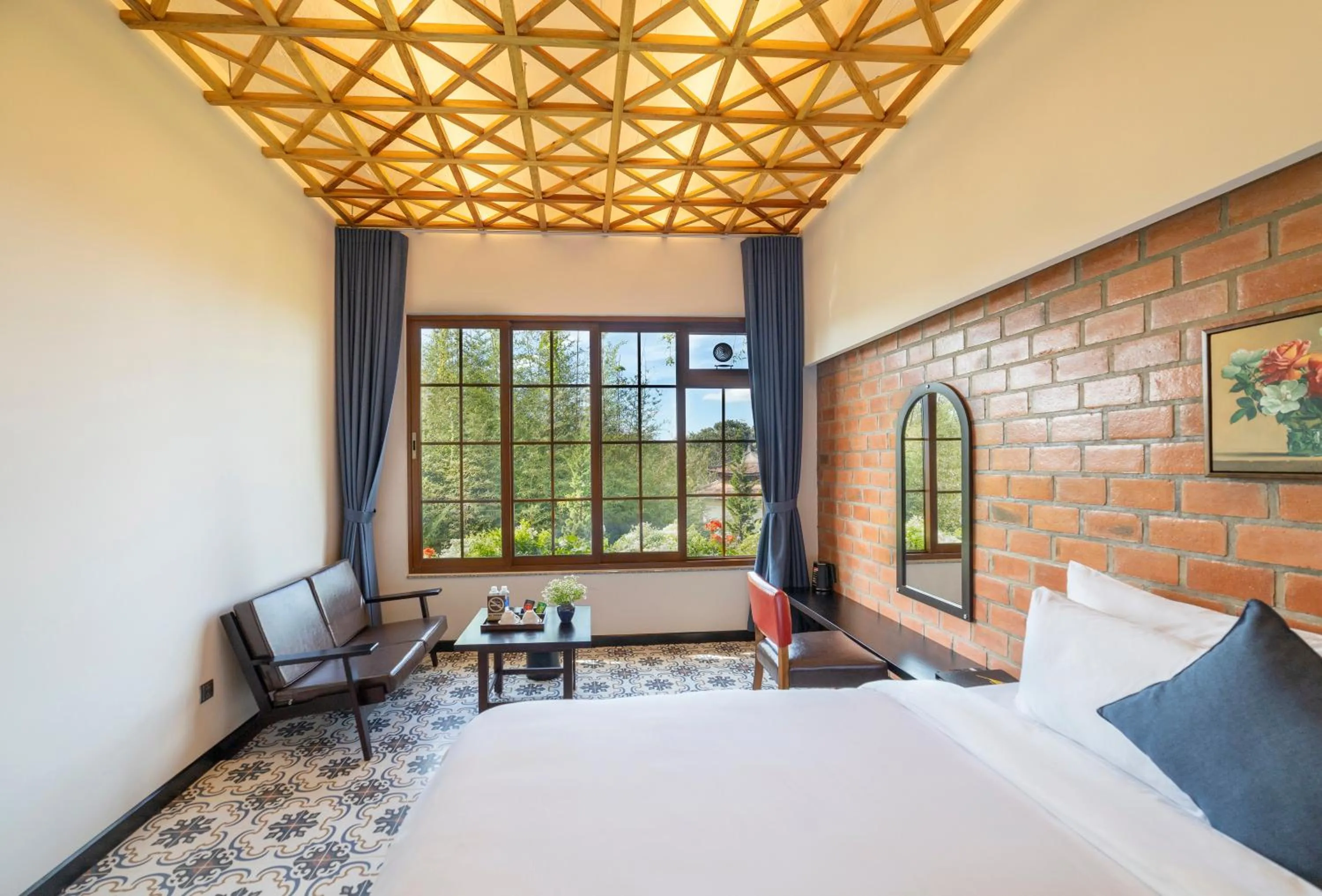 Bed in Brick House Dalat Hotel