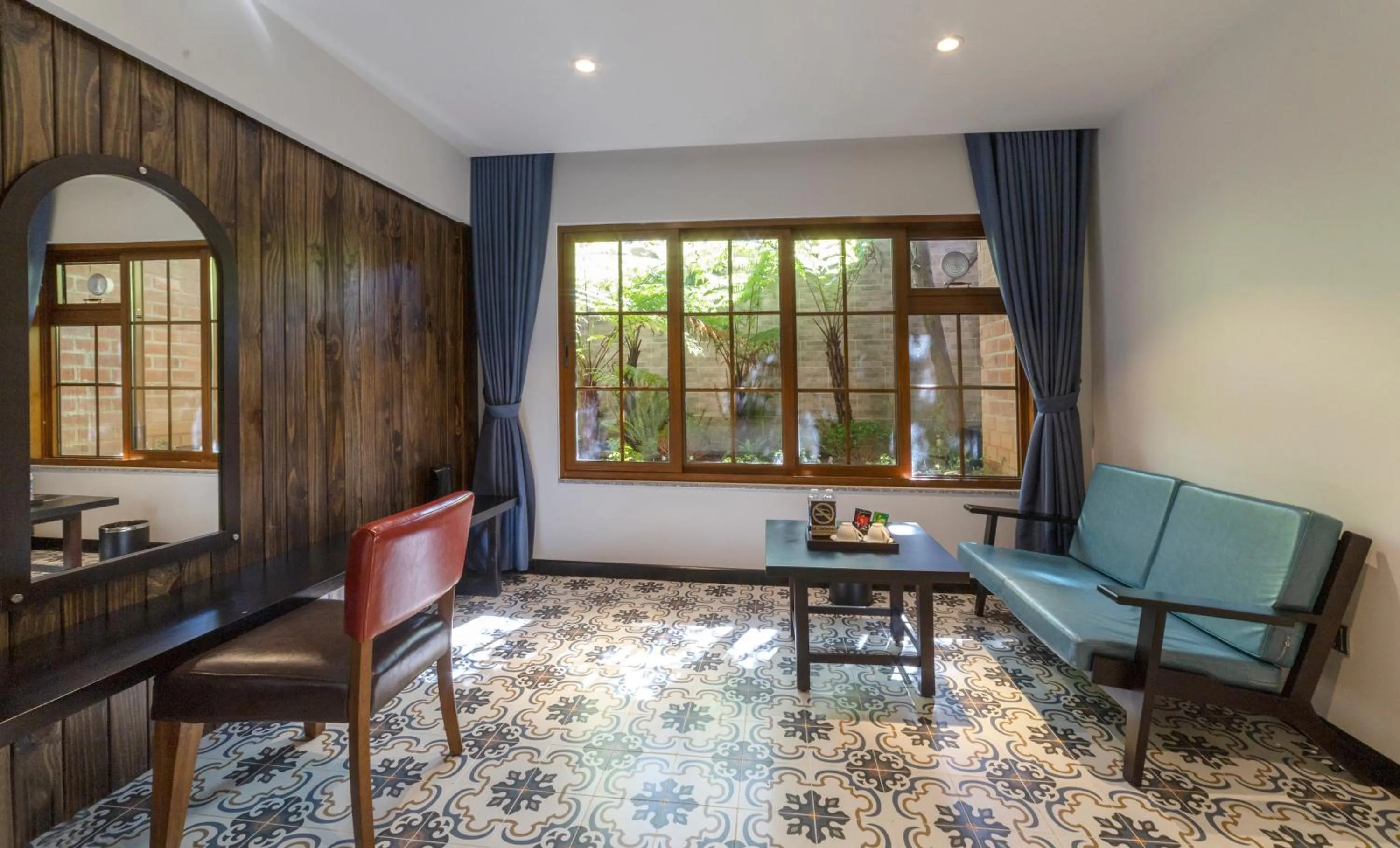 Seating area in Brick House Dalat Hotel