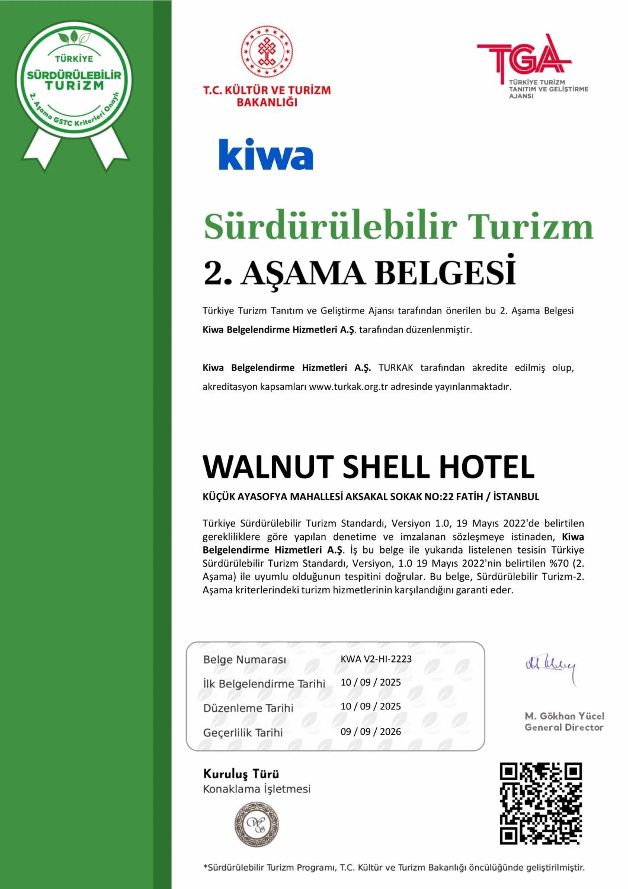 Certificate/Award in Walnut Shell Hotel