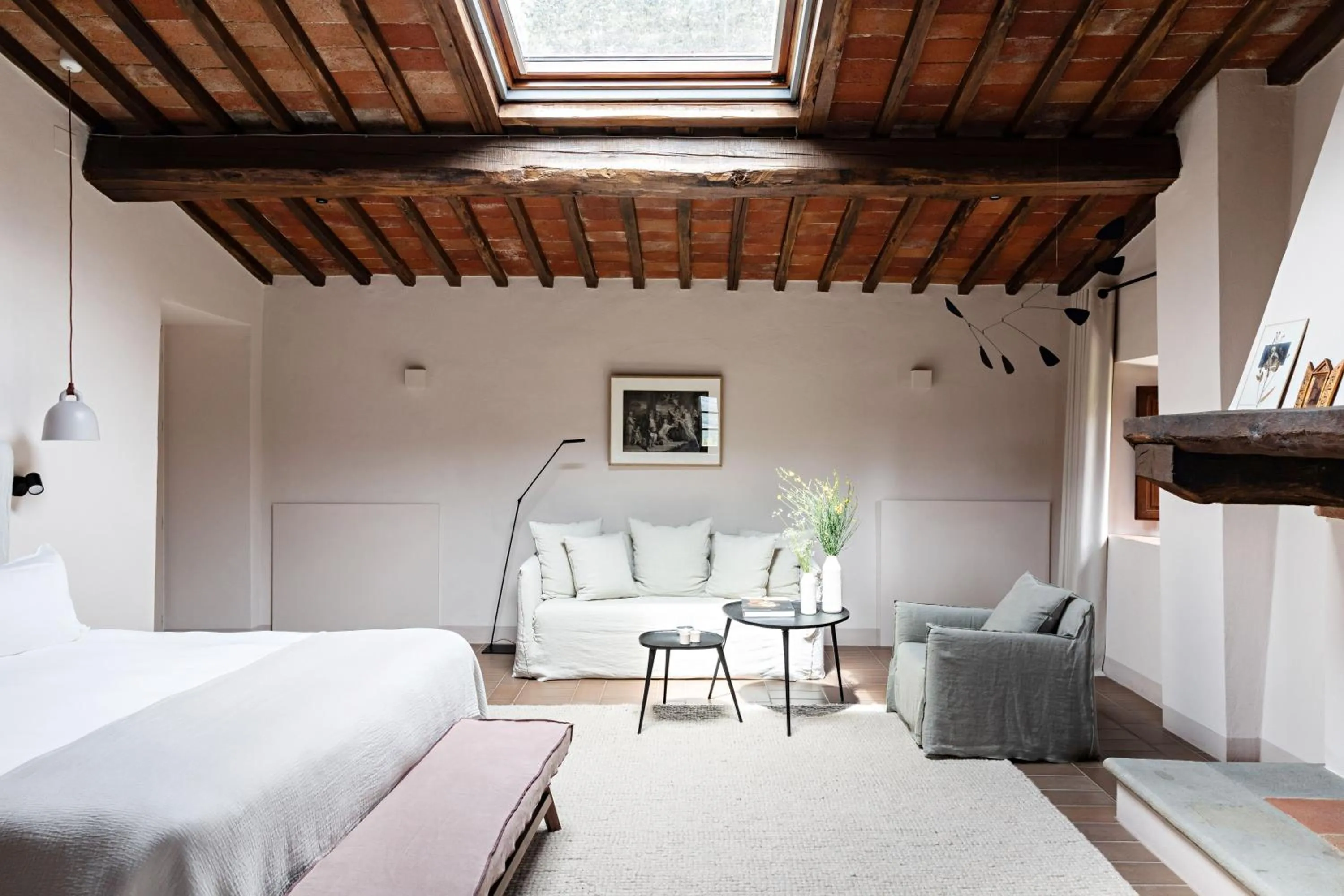 Seating area, Bed in Pieve Aldina Relais & Châteaux