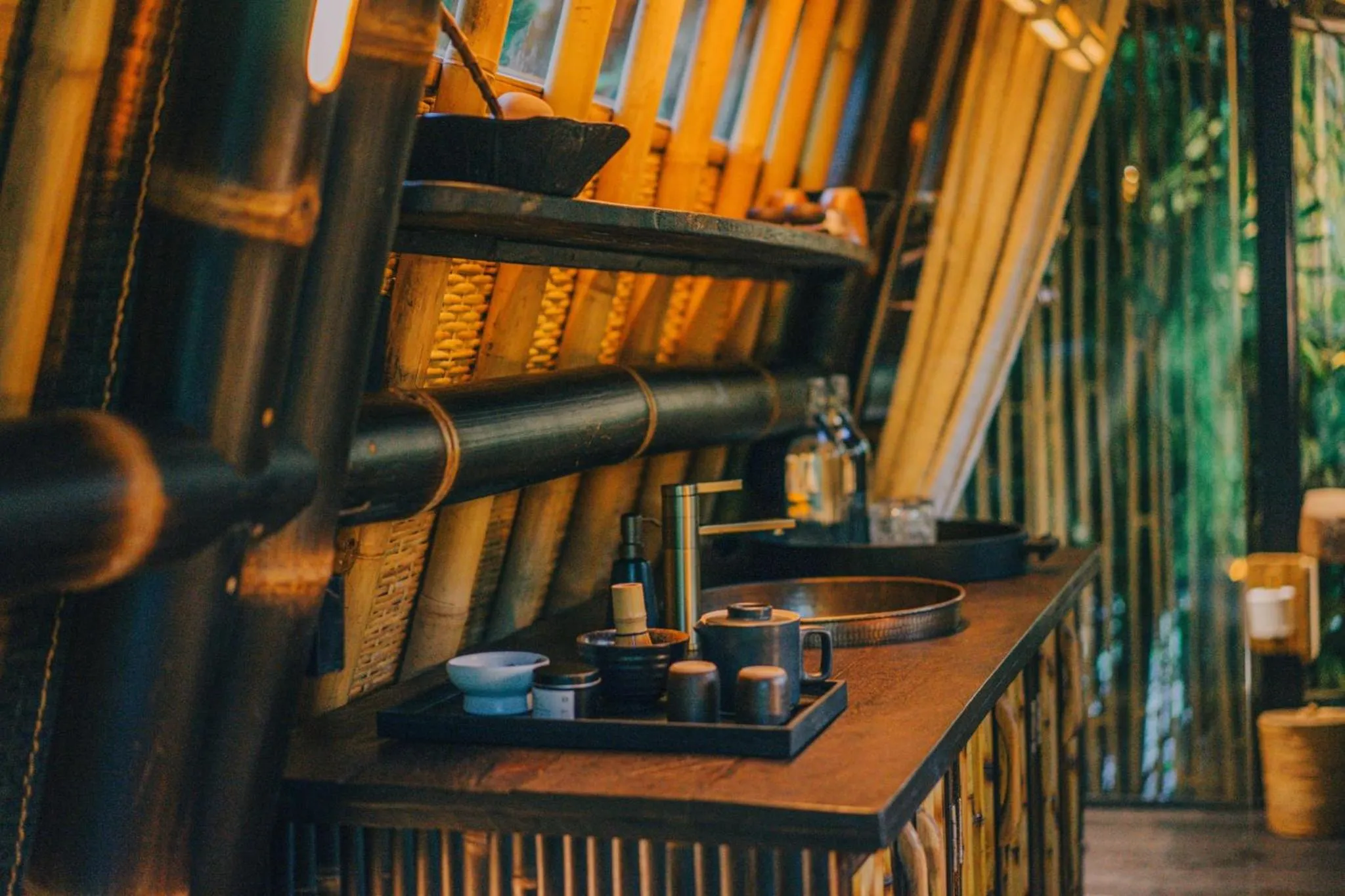 Kitchen or kitchenette in Hideout Eco Bamboo House Bali