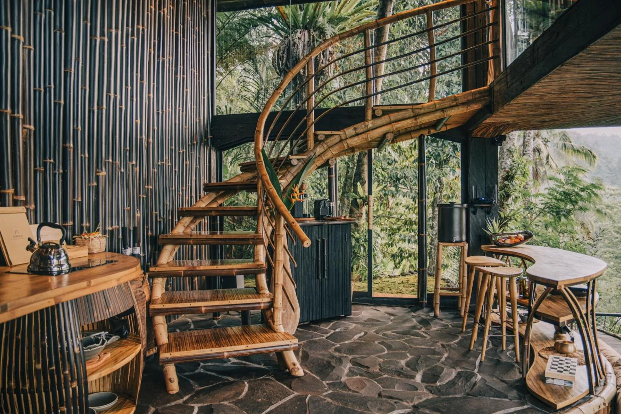 kitchen in Hideout Eco Bamboo House Bali