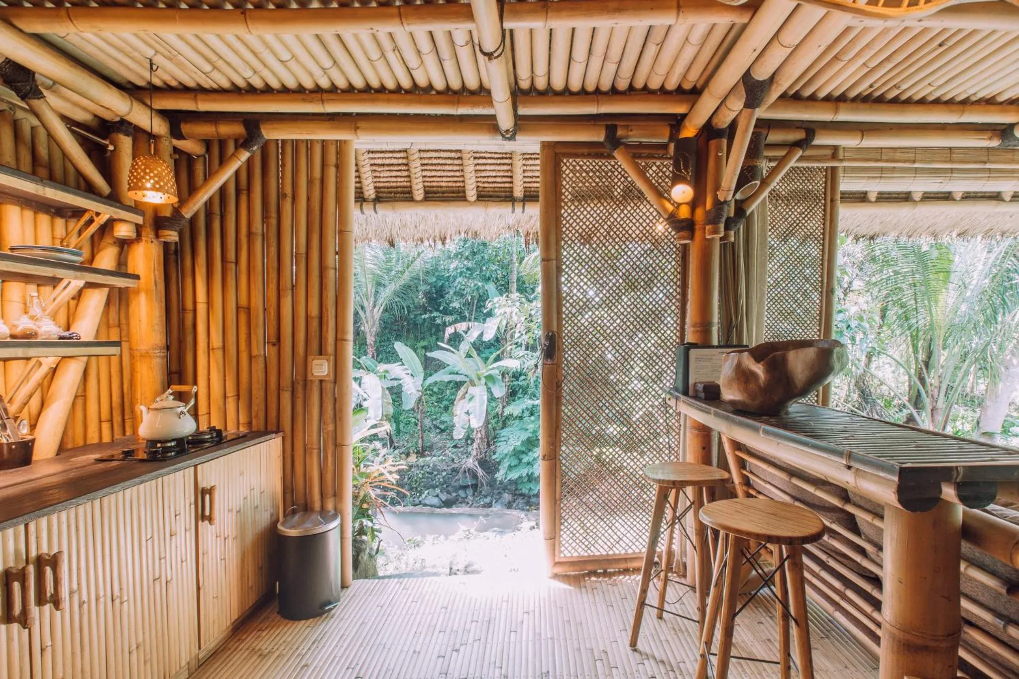 kitchen in Hideout Eco Bamboo House Bali