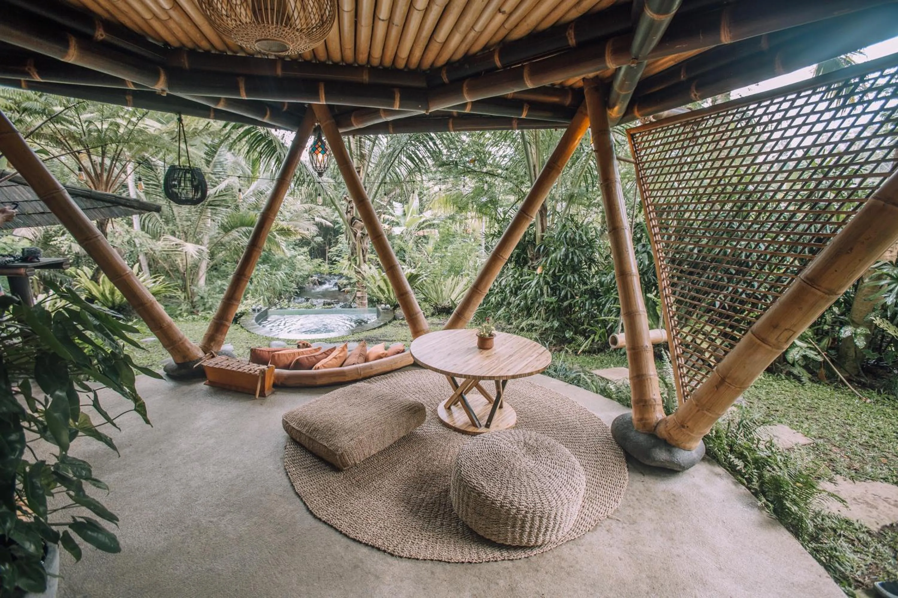 Living room in Hideout Eco Bamboo House Bali