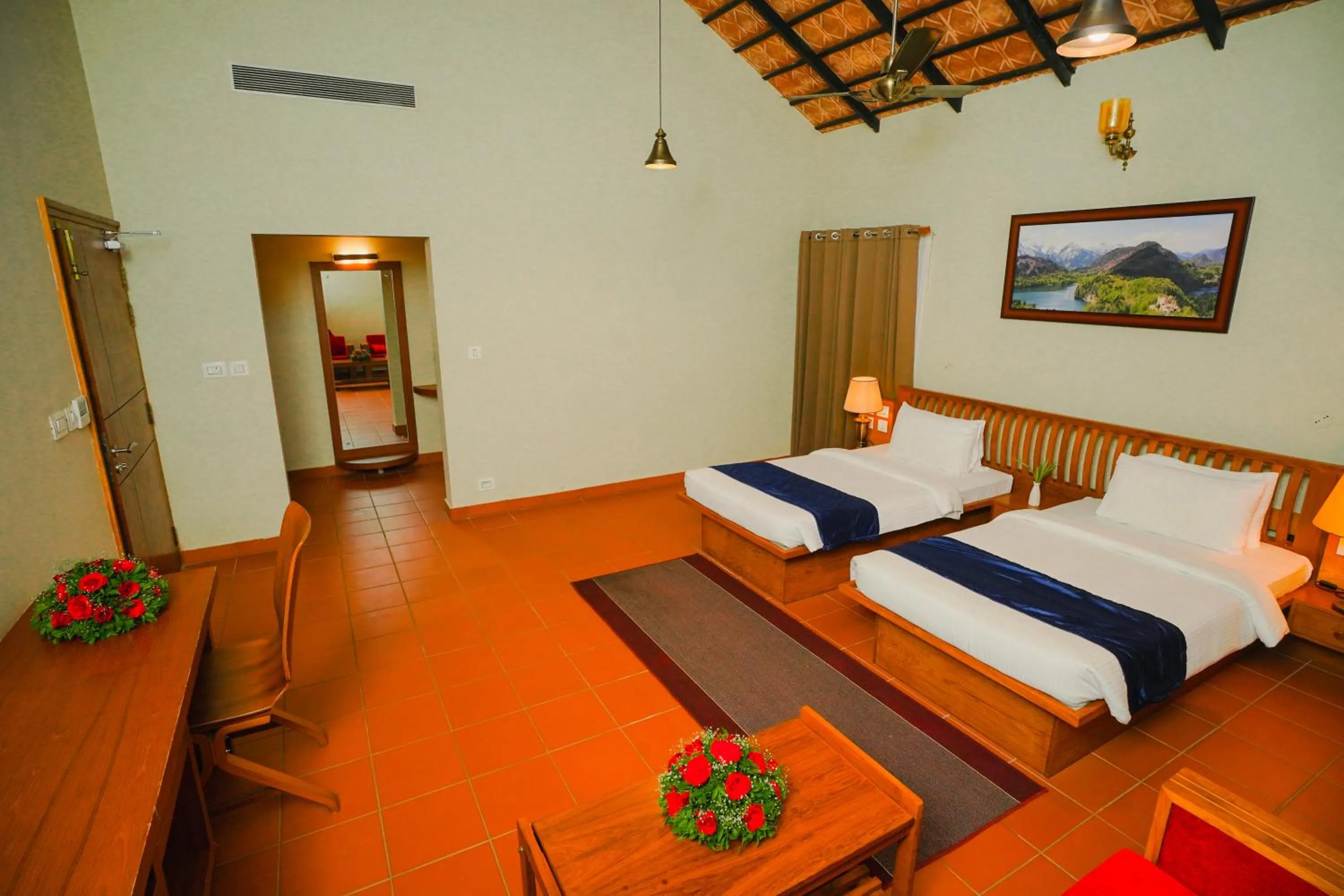 Bed in Vaidekam Resorts & Wellness, Kannur