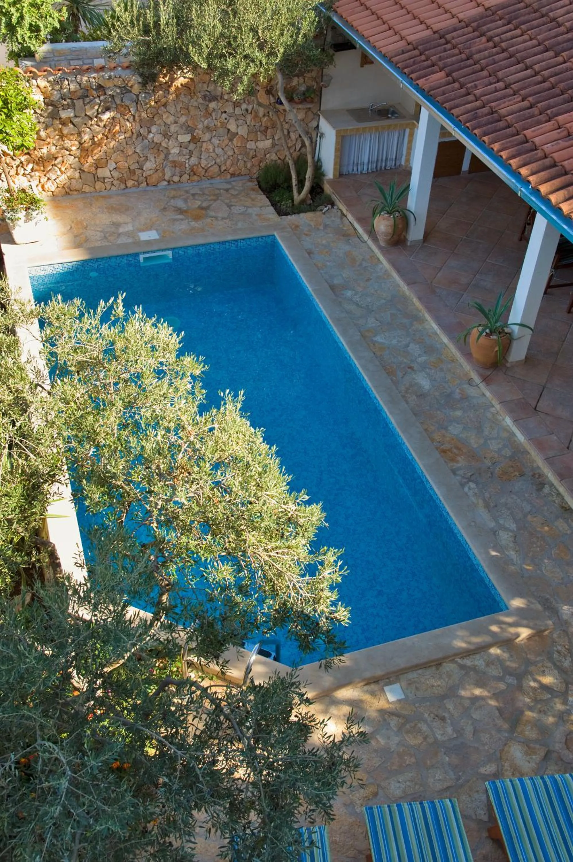 Pool view in Holiday Home Lukrecia, for 9, private pool, free parking, 450 m from the beach