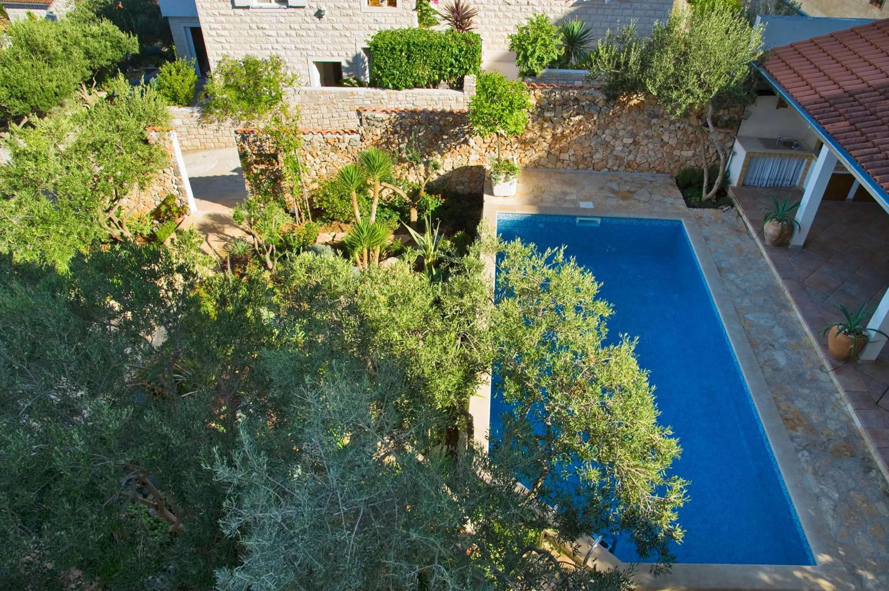 Bird's eye view in Holiday Home Lukrecia, for 9, private pool, free parking, 450 m from the beach