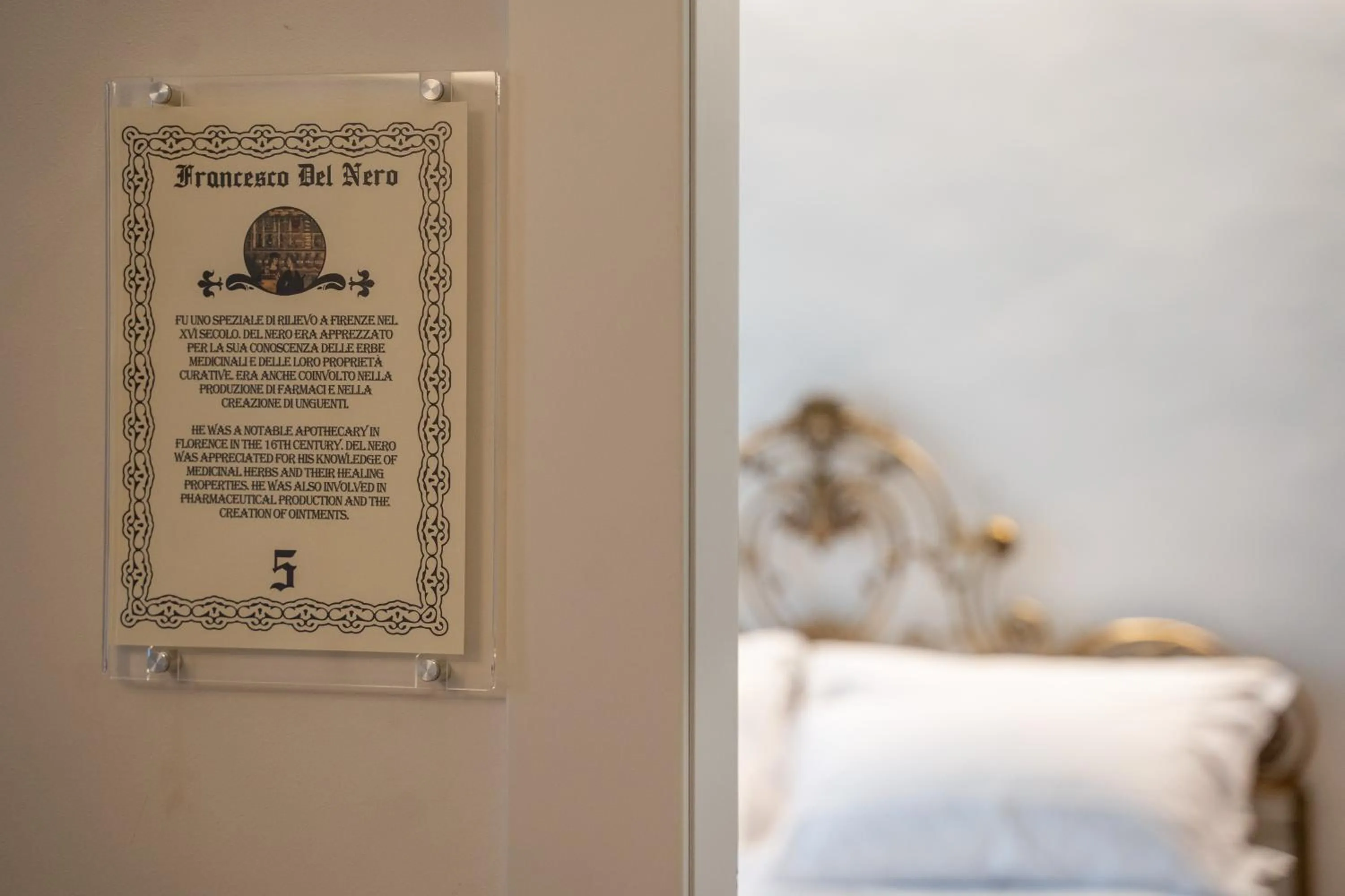 Decorative detail, Bed in Residenza degli Speziali