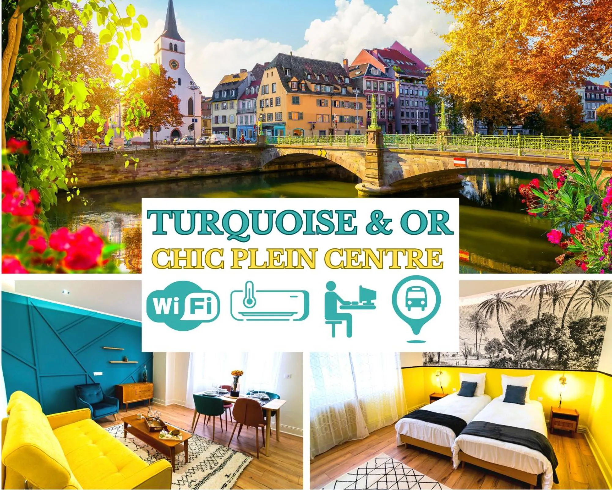 Property building in Bel AMI 02 - Turquoise & OR - Moderne Chic - Centre Ville - Accès Jardin - Clim - Wifi - Parking - Localisation idéale