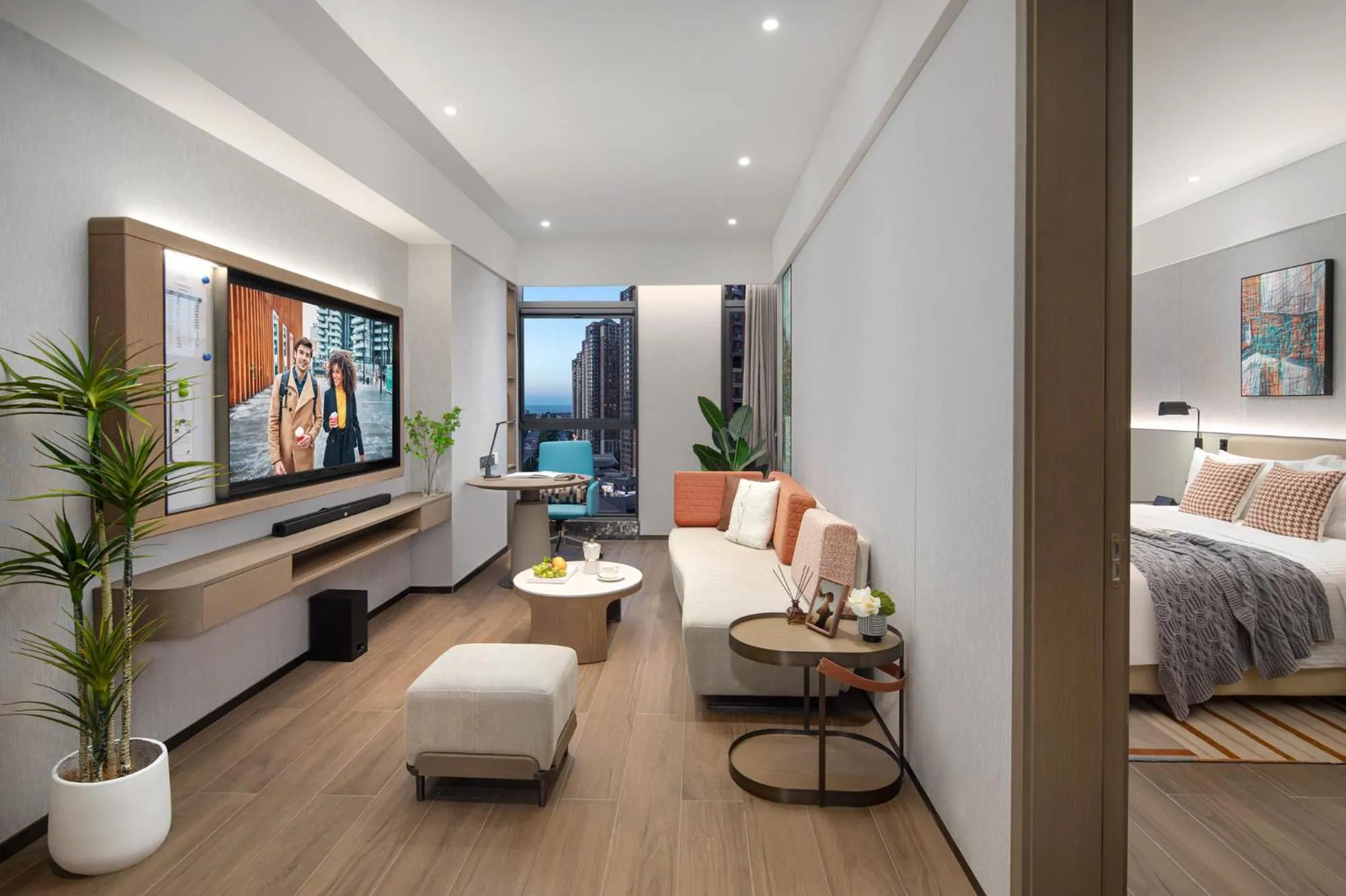 TV and multimedia, Bed in Citadines Jinqiao Building Yantai