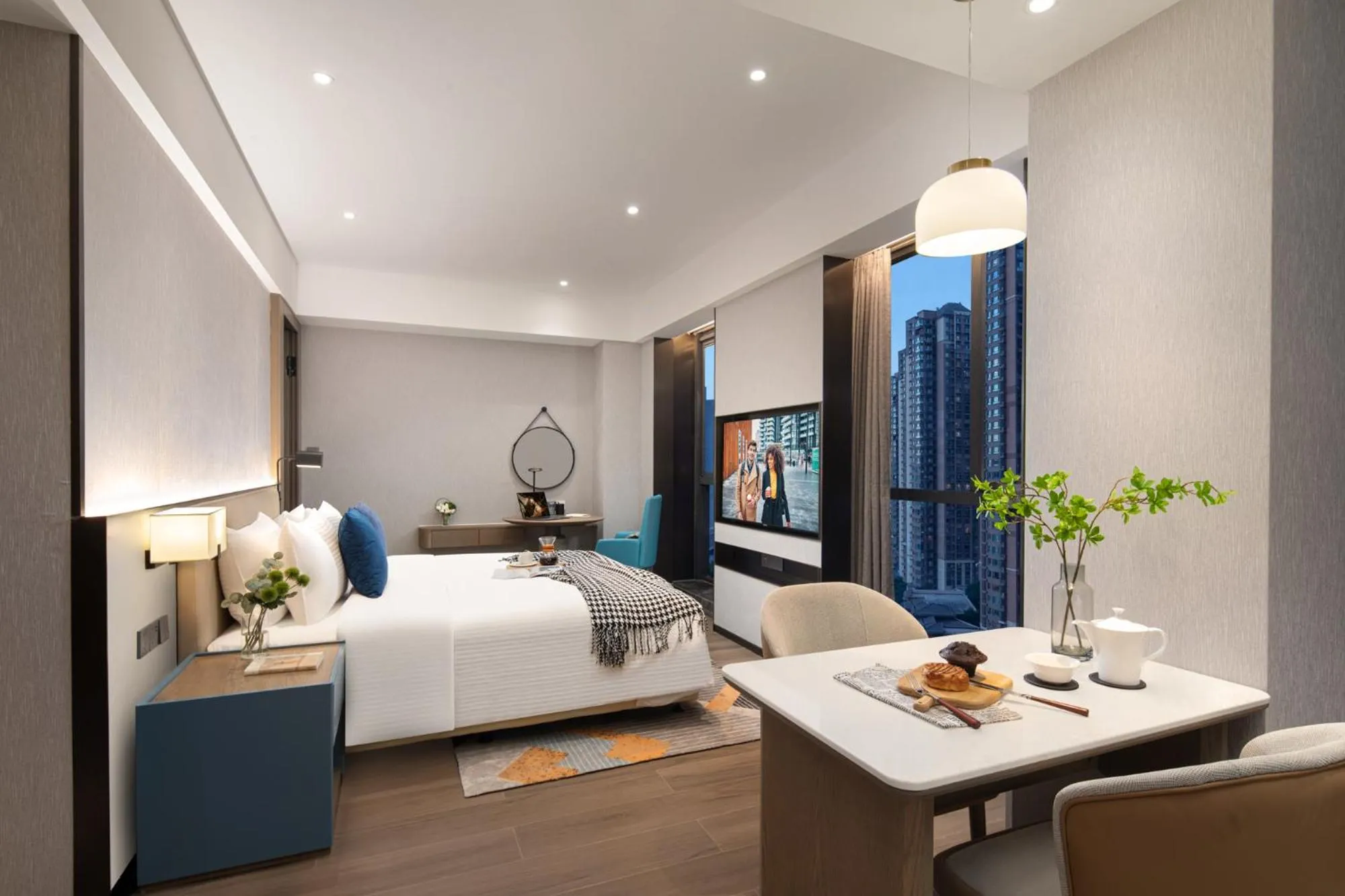 TV and multimedia, Bed in Citadines Jinqiao Building Yantai