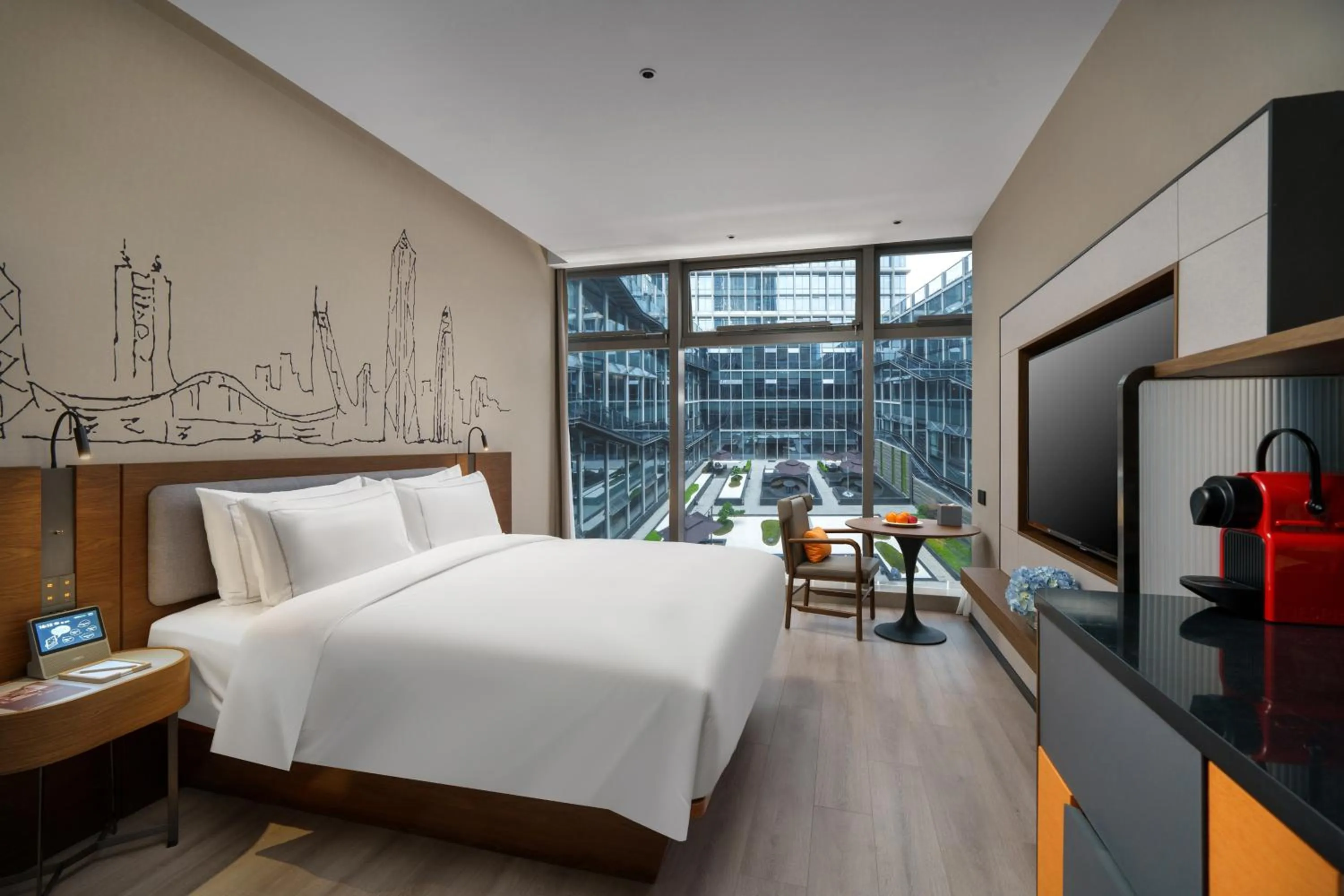 TV and multimedia, Bed in UrCove by HYATT Futian CBD-毗邻福田站和星河COCO Park 尊享免费迷你吧