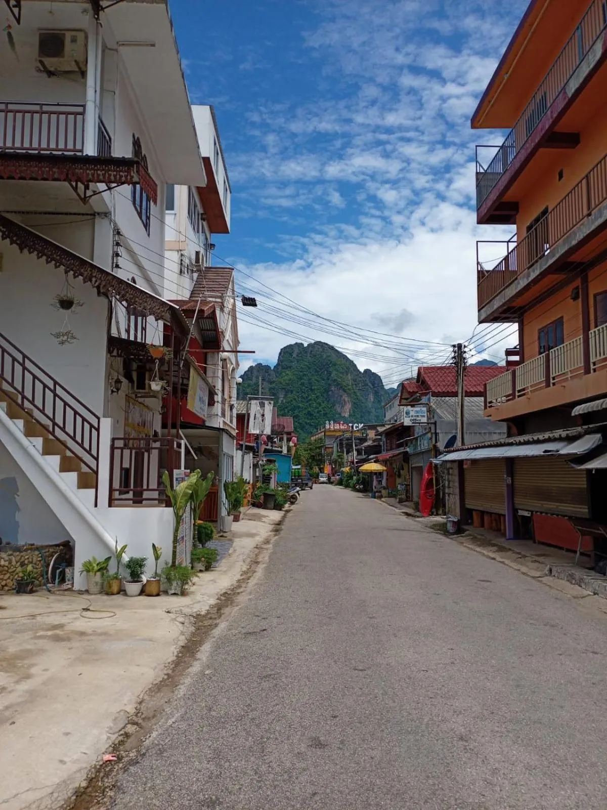 Street view in Vang Vieng Victory Hostel