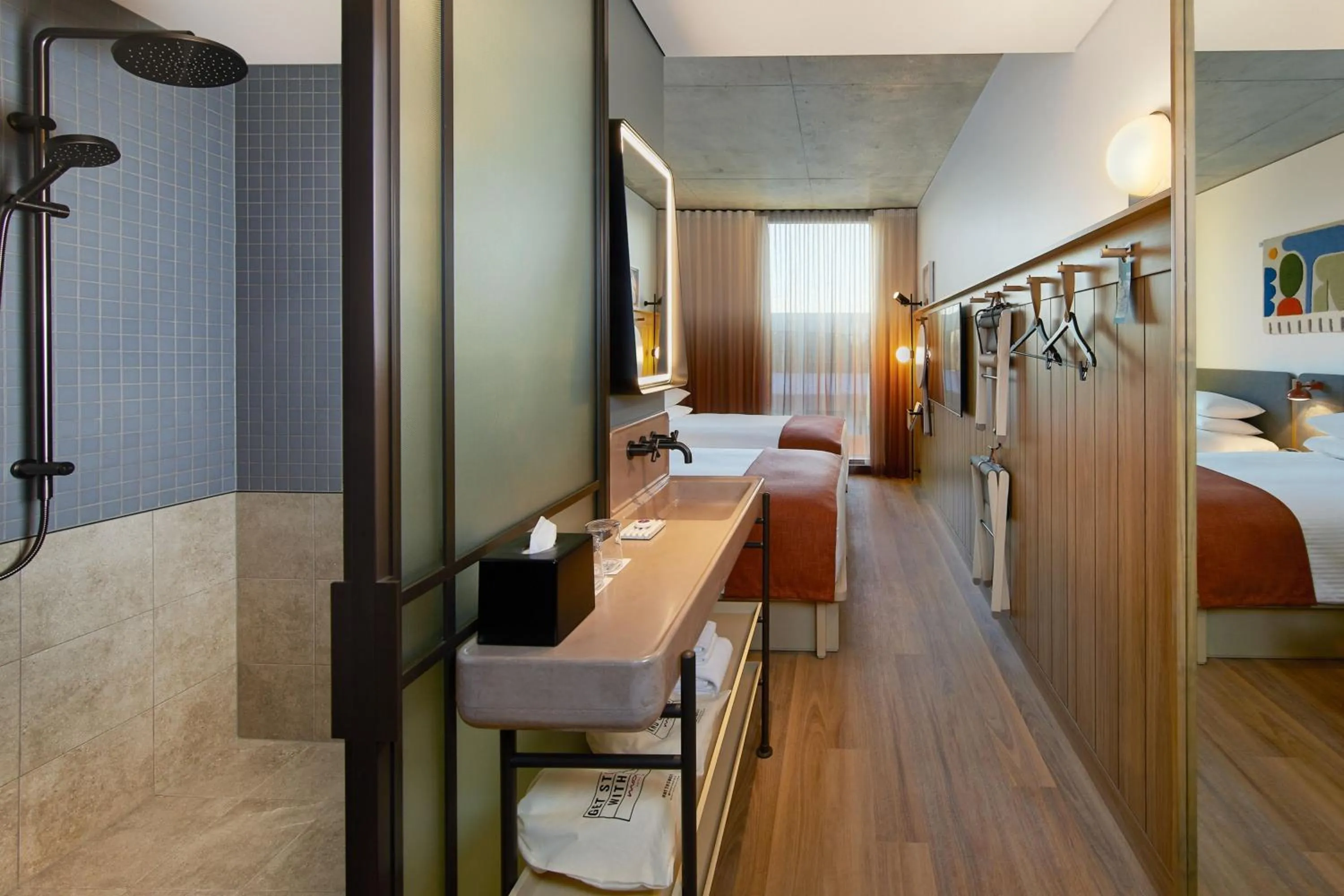 Bathroom, Bed in Moxy Sydney Airport