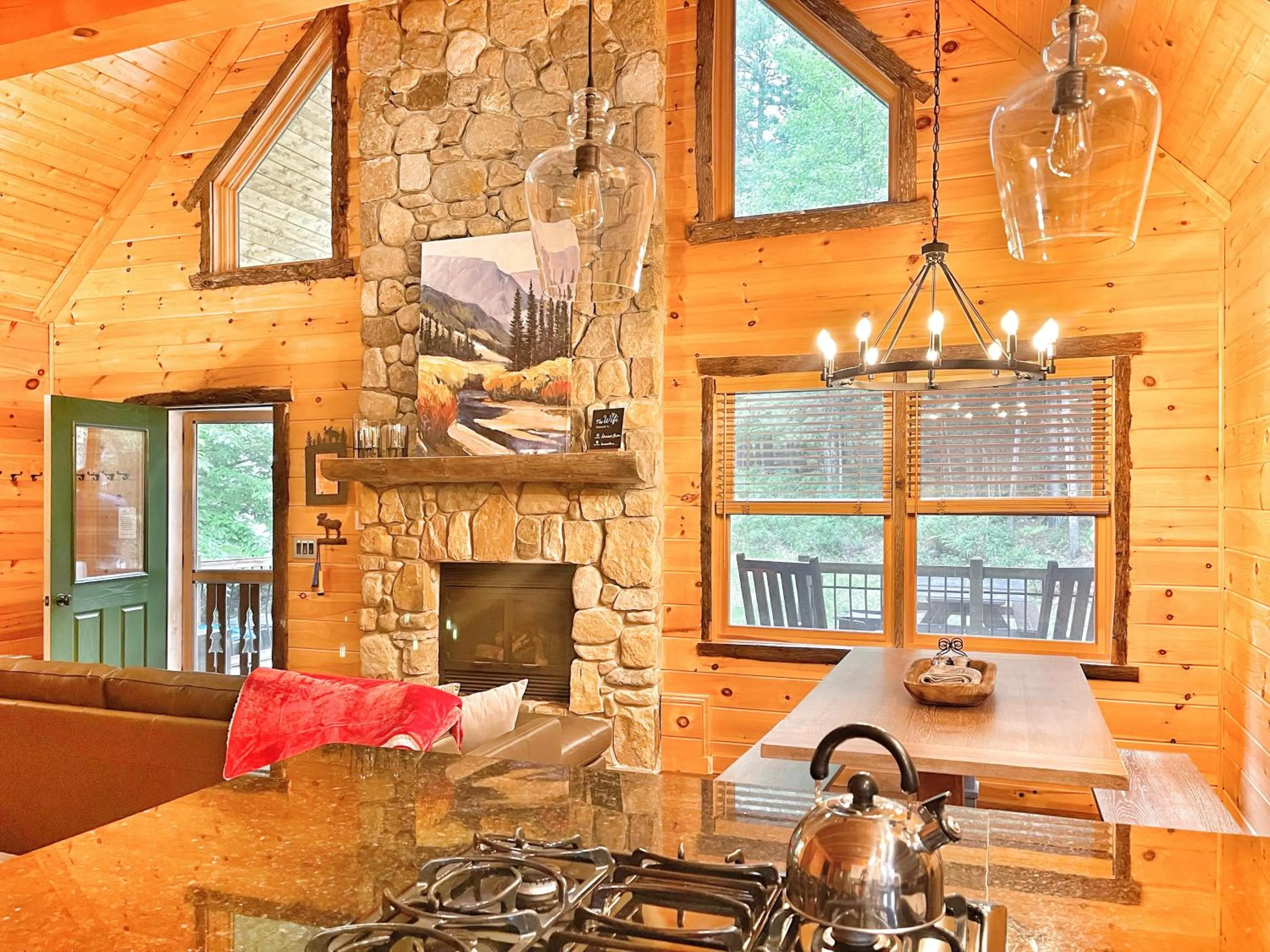 Living room in Adirondack Mountain Cabin with Hot Tub, Near Whiteface, Lake Placid, Fire Pit, Game Rm