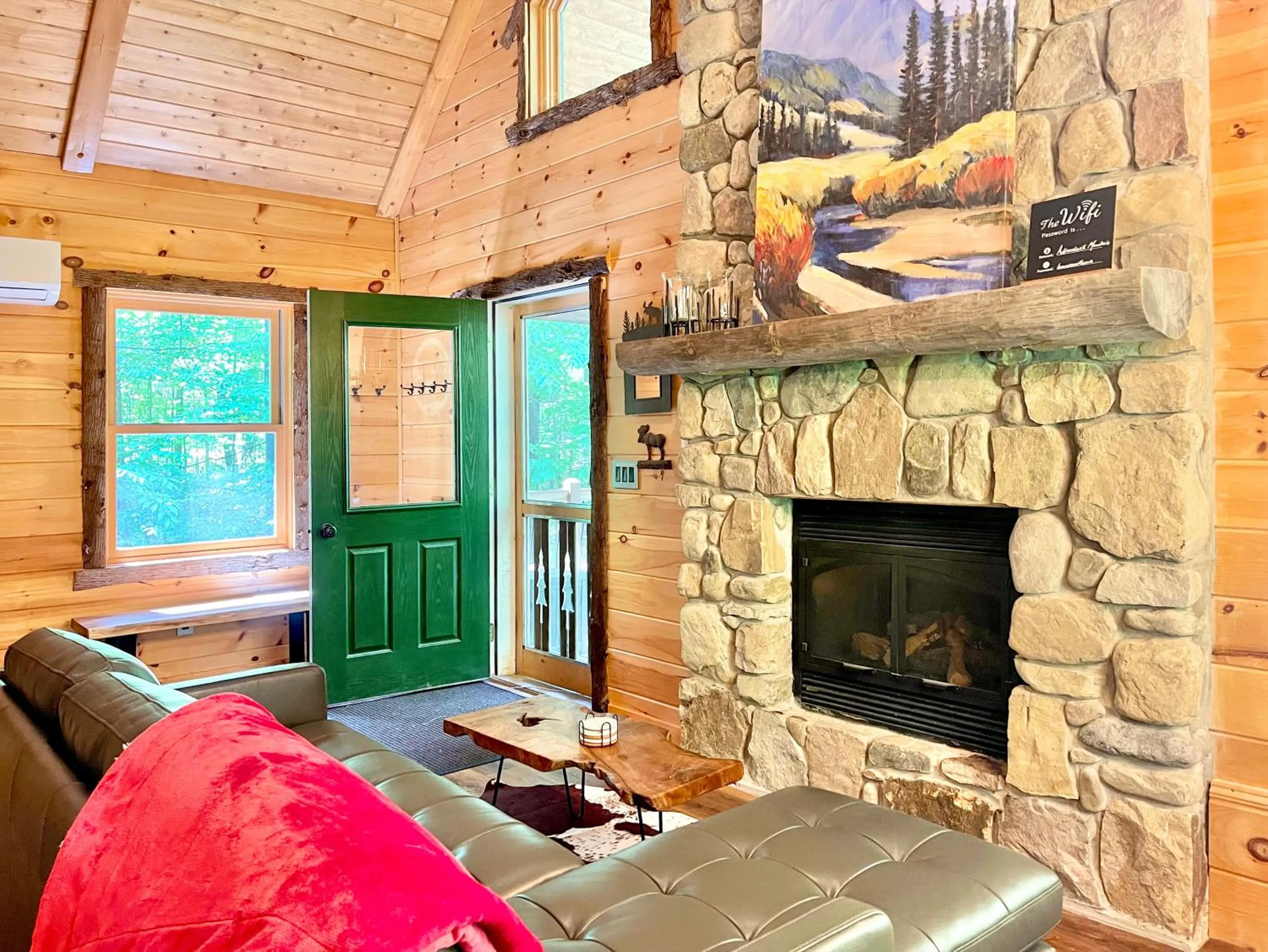 Living room in Adirondack Mountain Cabin with Hot Tub, Near Whiteface, Lake Placid, Fire Pit, Game Rm
