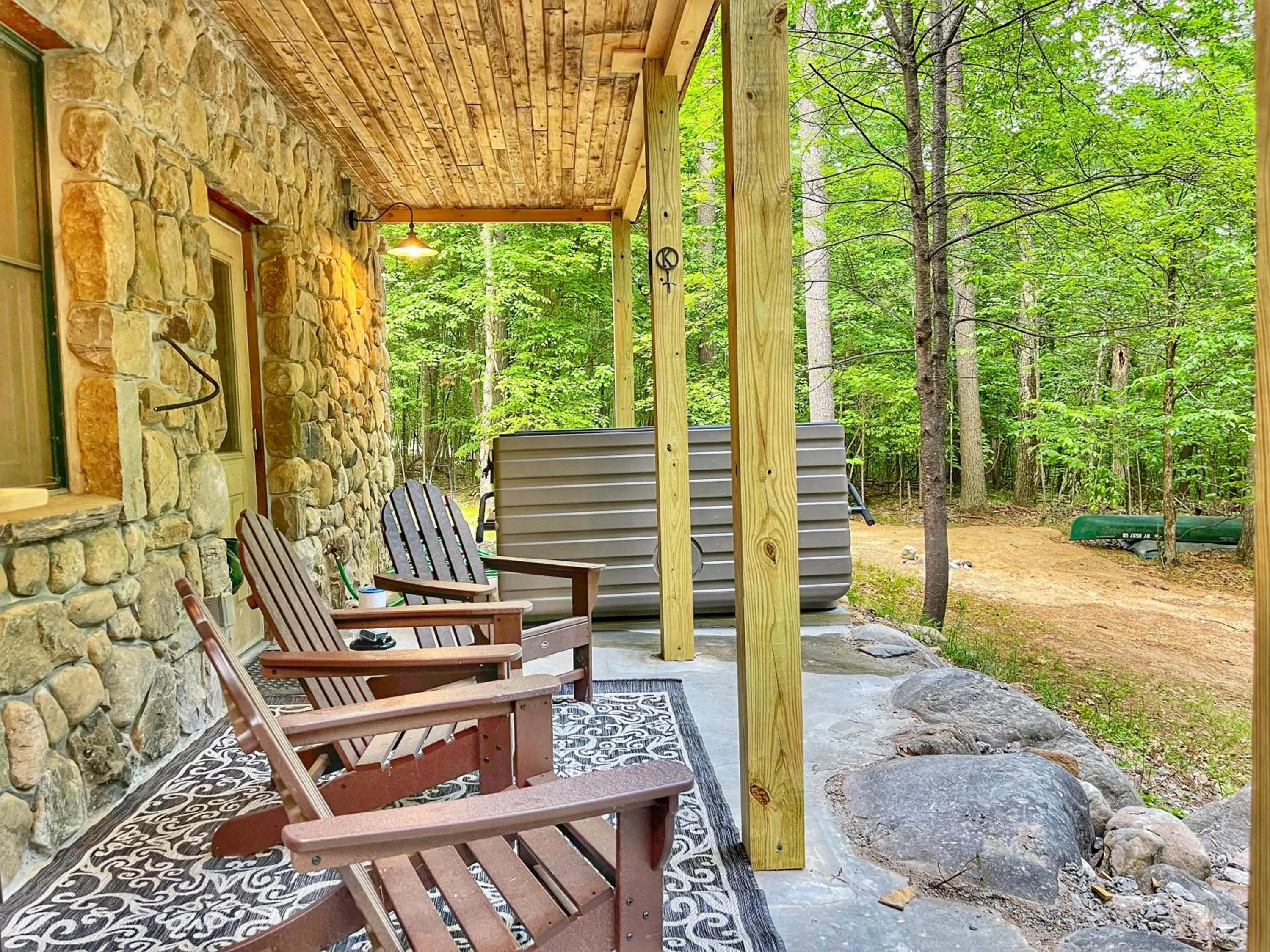 Patio in Adirondack Mountain Cabin with Hot Tub, Near Whiteface, Lake Placid, Fire Pit, Game Rm