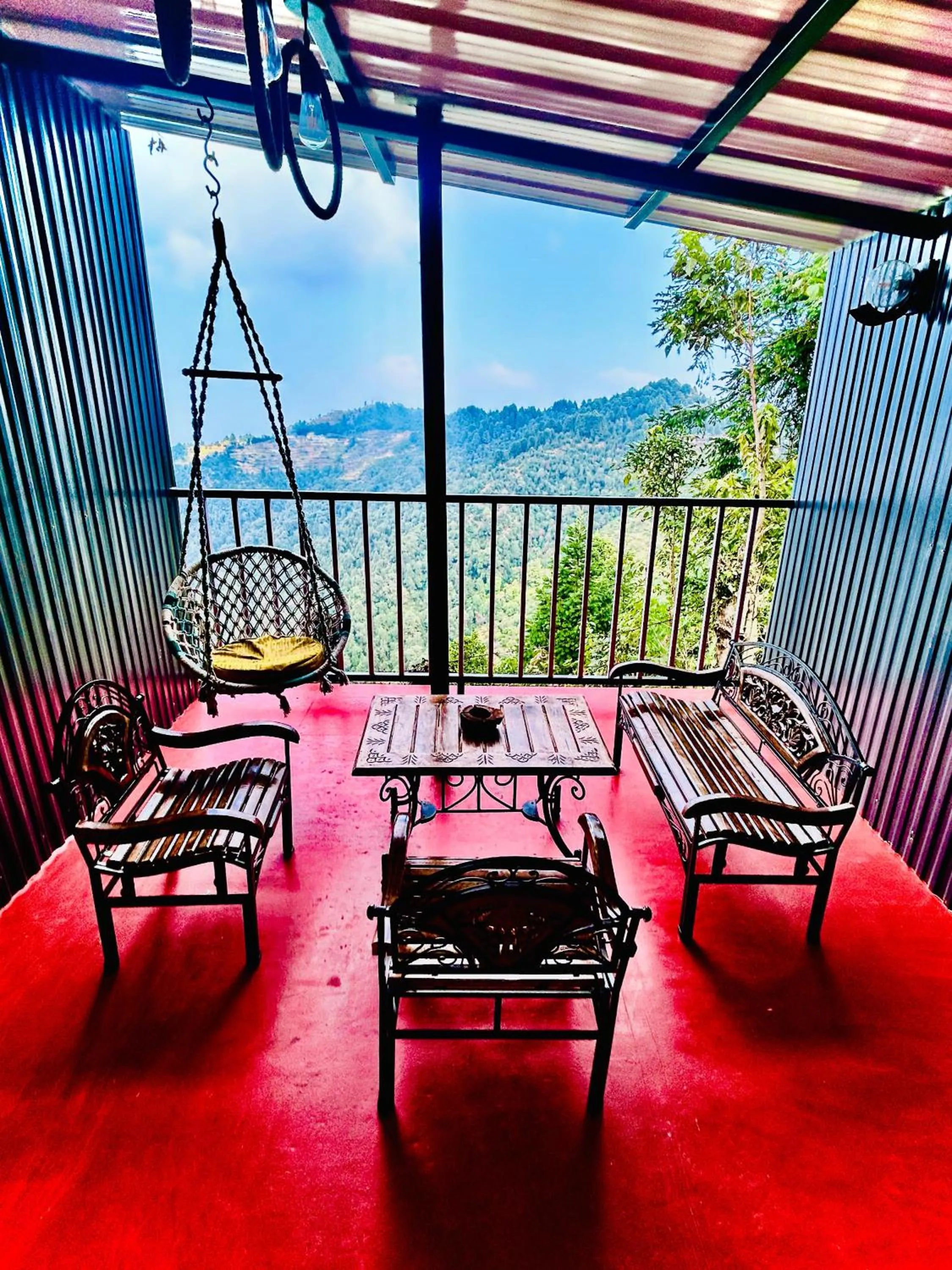 Balcony/Terrace in Kana Mud An Ethnic Village Resort - Beautiful View of Gangotri Mountains