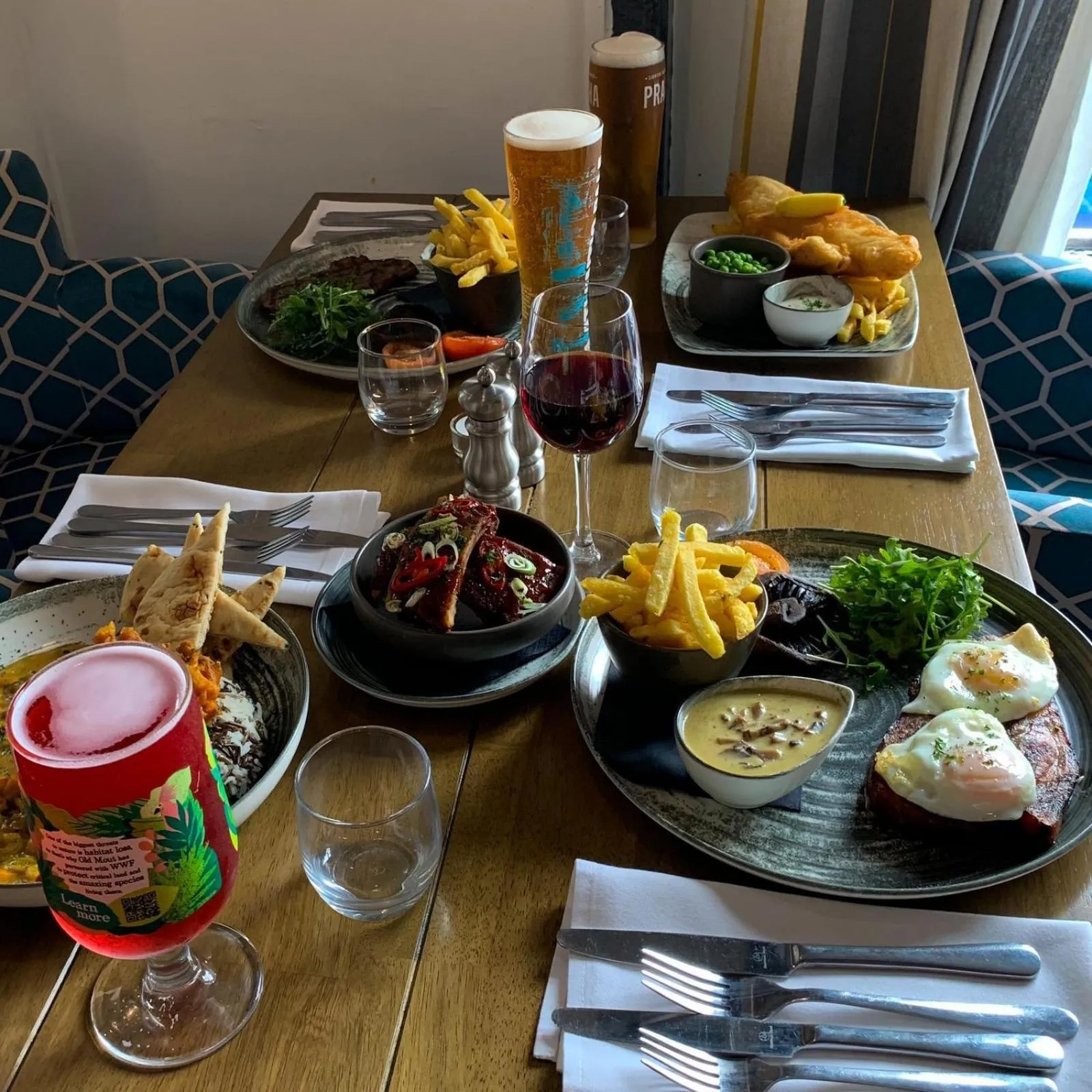 Food and drinks in The Kings Head Inn, home of The Acle Steak