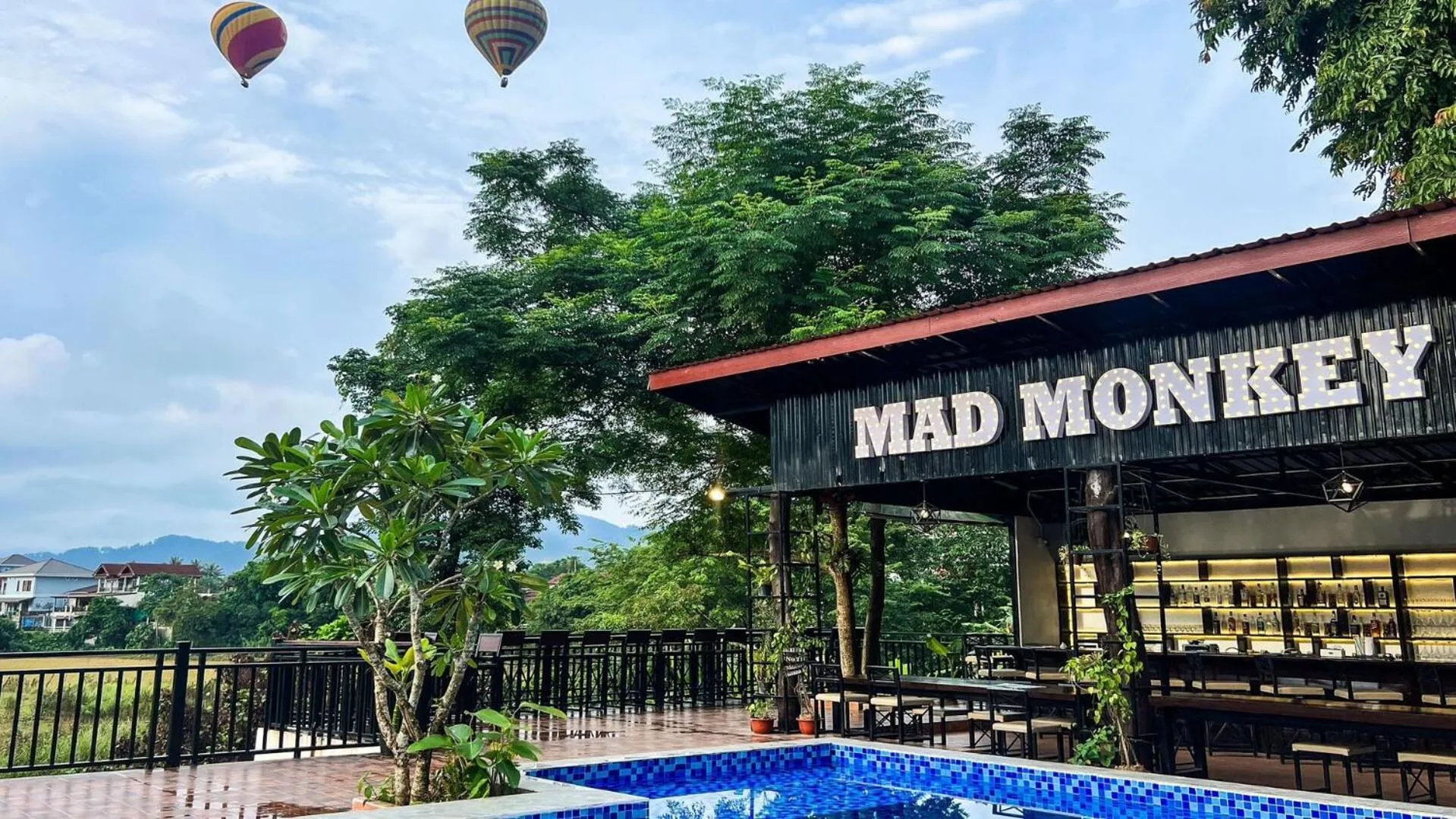 Pool view in Mad Monkey Vang Vieng