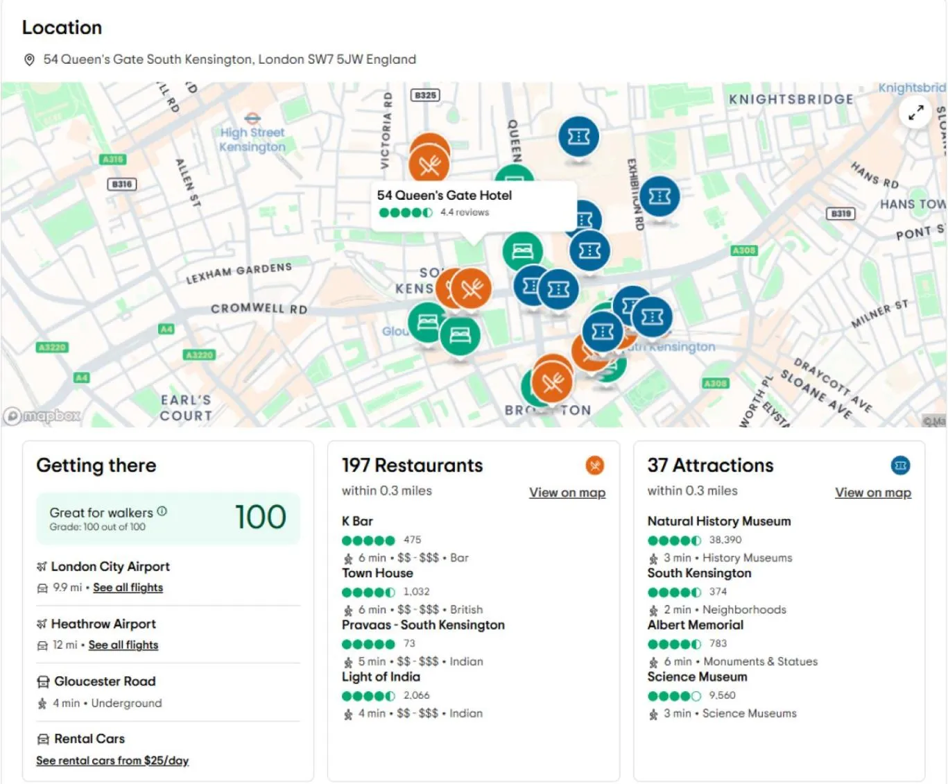 Nearby landmark in 54 Queen's Gate Hotel