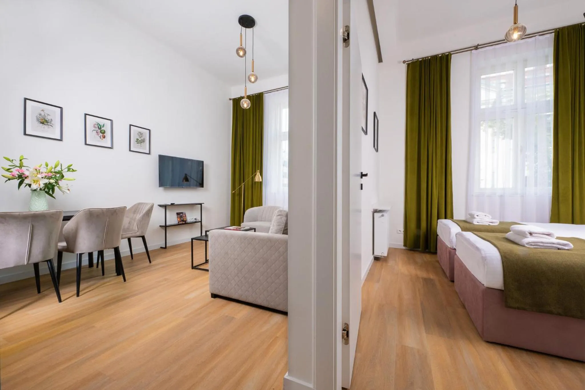 Living room, Bed in Rajska Residence