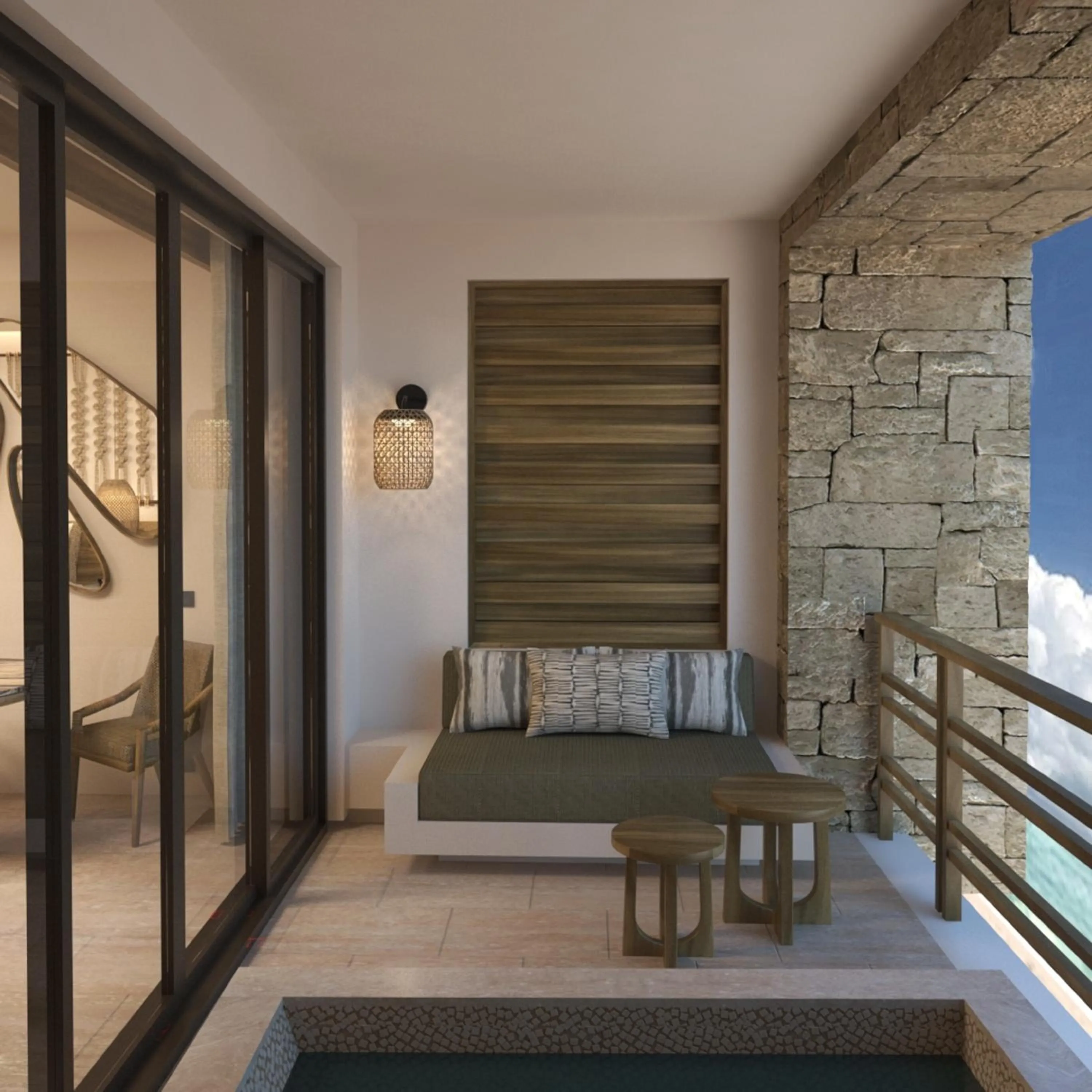 Balcony/Terrace, Bed in Secrets Playa Blanca Costa Mujeres - All Inclusive Adults Only