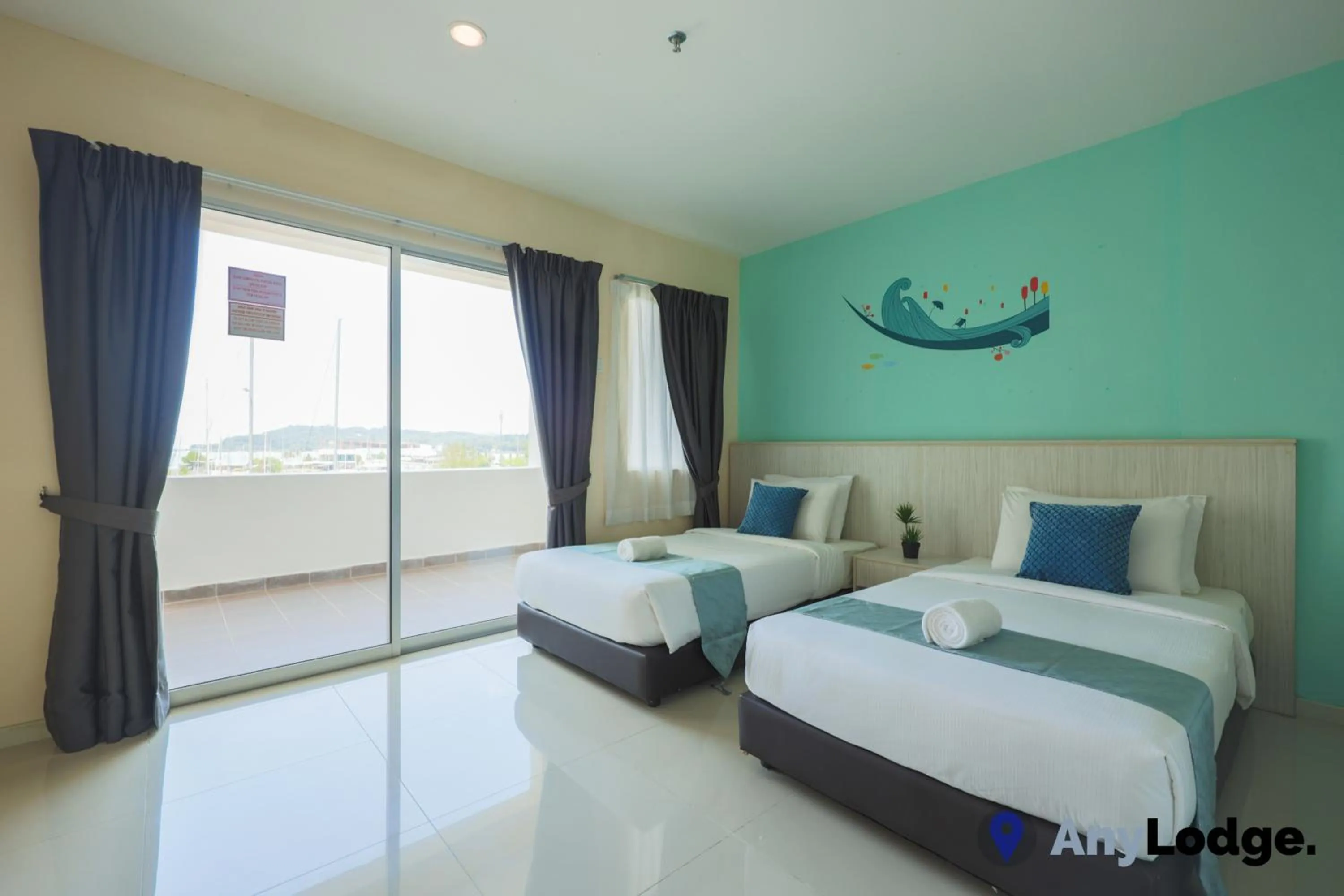 View (from property/room), Bed in AnyLodge Waterfront Marina Island Pangkor