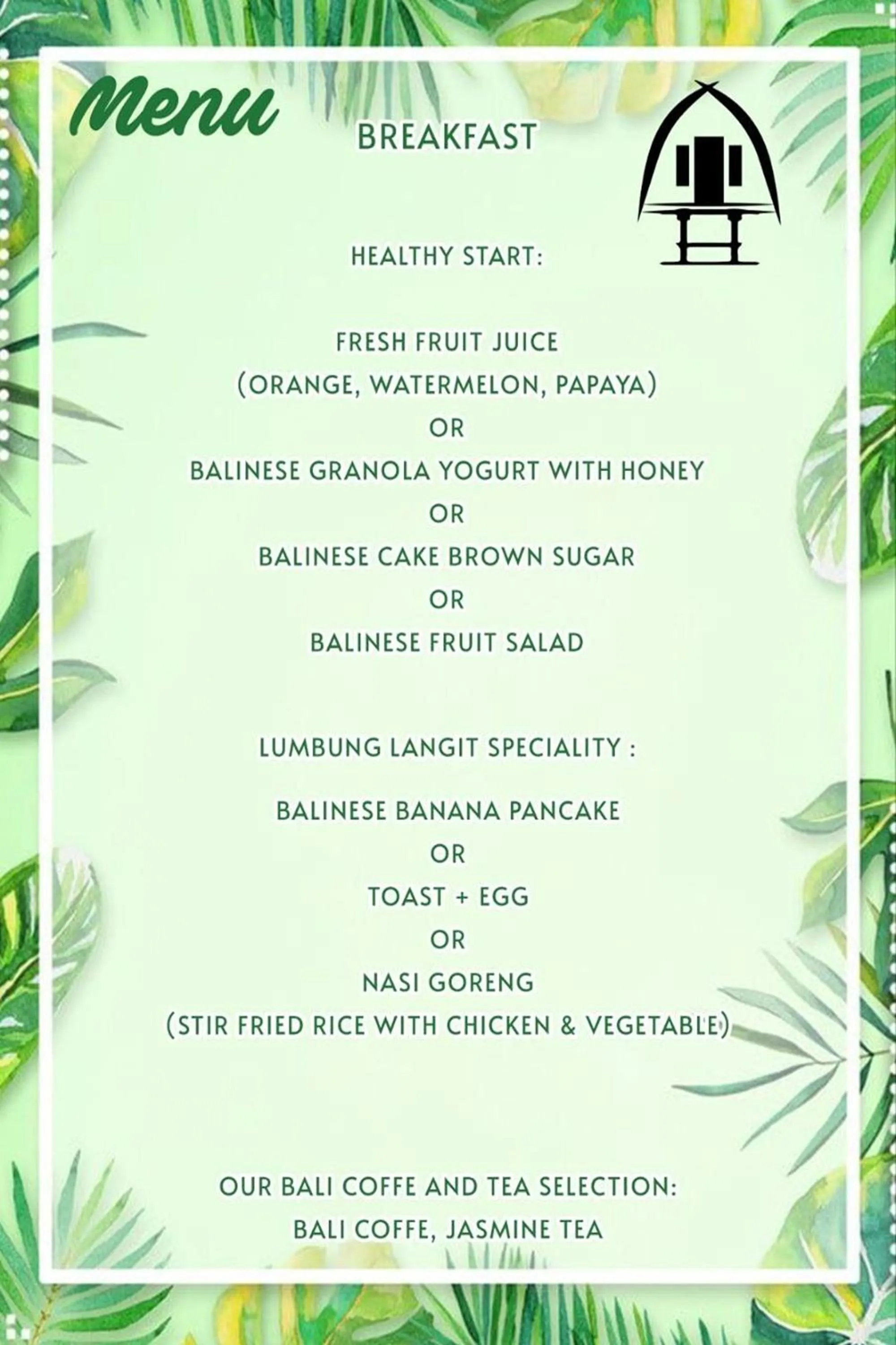 Breakfast in Tiny ECO Bamboo Ubud