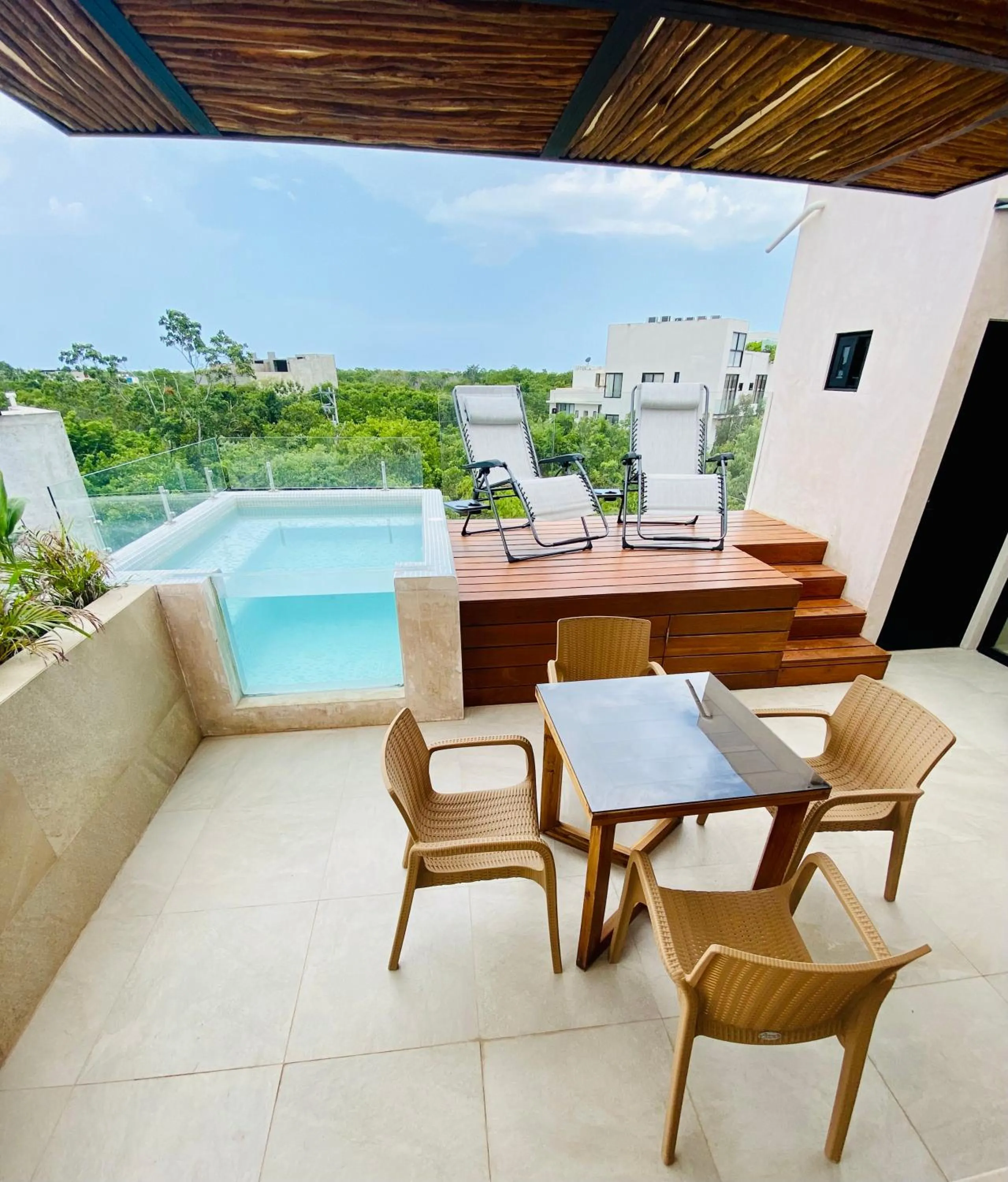 Balcony/Terrace, Swimming Pool in Cacao Tulum departamentos