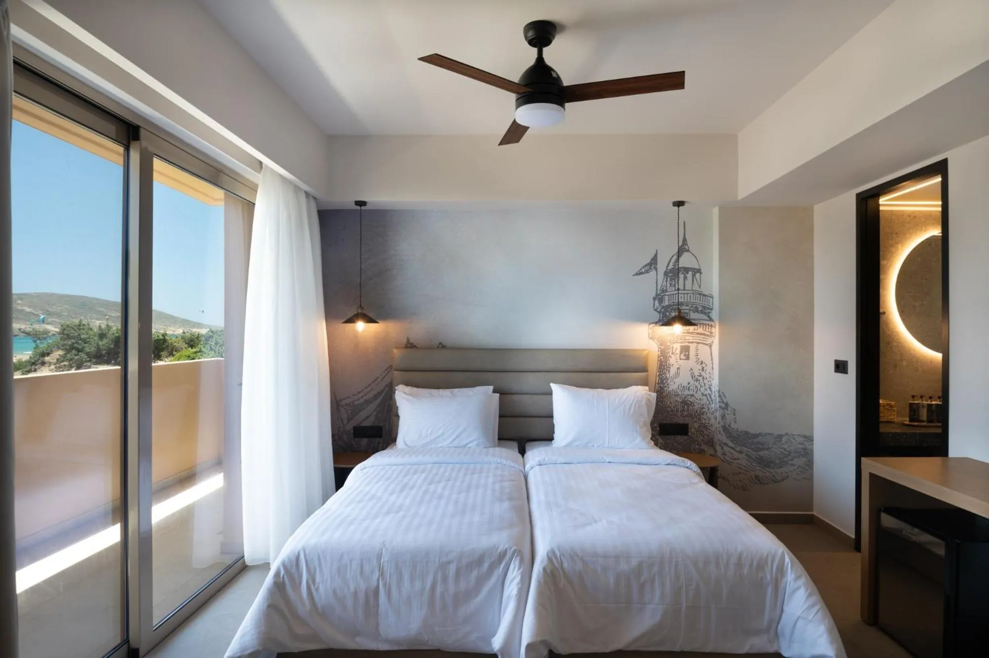 Bed in Prasonisi Light House Boutique Hotel